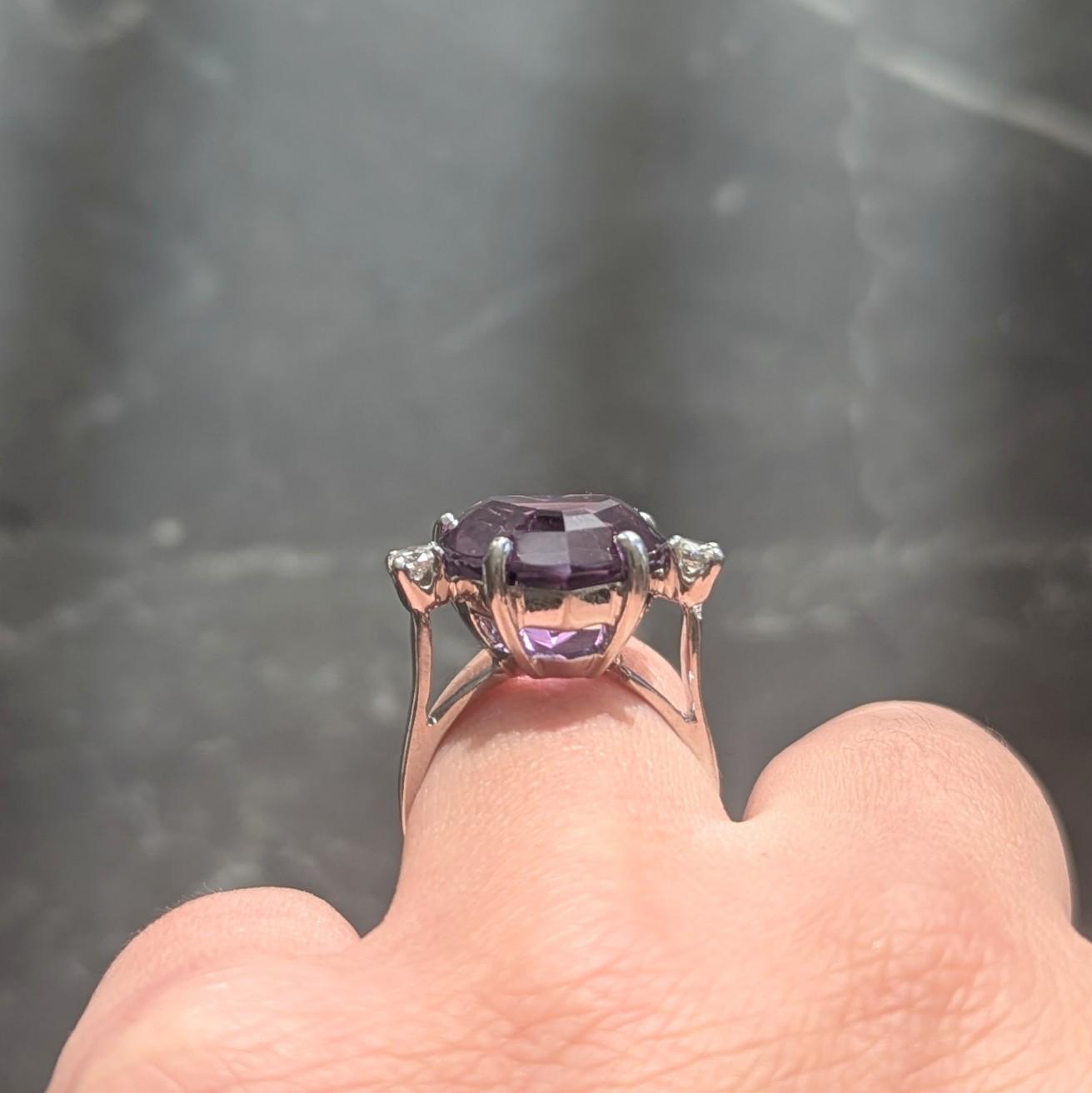 Felger Inc. 1940's Amethyst Diamond 14 Karat White Gold Vintage Heart Ring