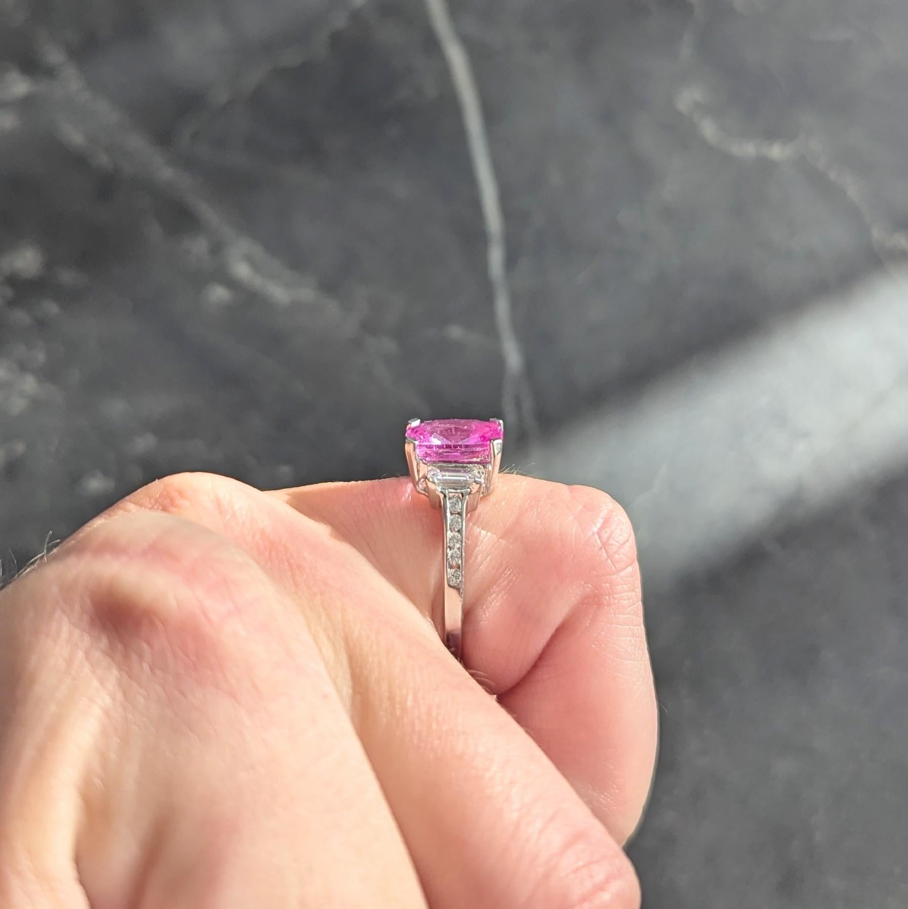 Contemporary 3.35 CTW Madagascar Pink Sapphire Diamond 18K White Gold Ring GIA