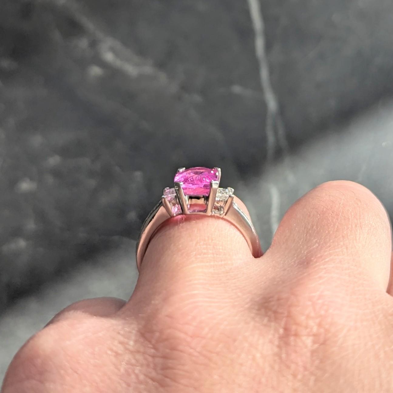 Contemporary 3.35 CTW Madagascar Pink Sapphire Diamond 18K White Gold Ring GIA