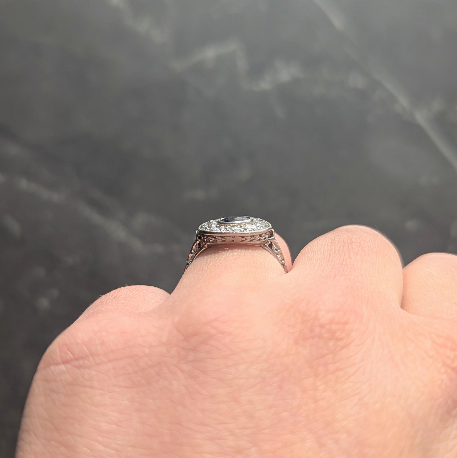 Art Deco 1.76 CTW Sapphire Diamond Platinum Antique Laurel Halo Ring