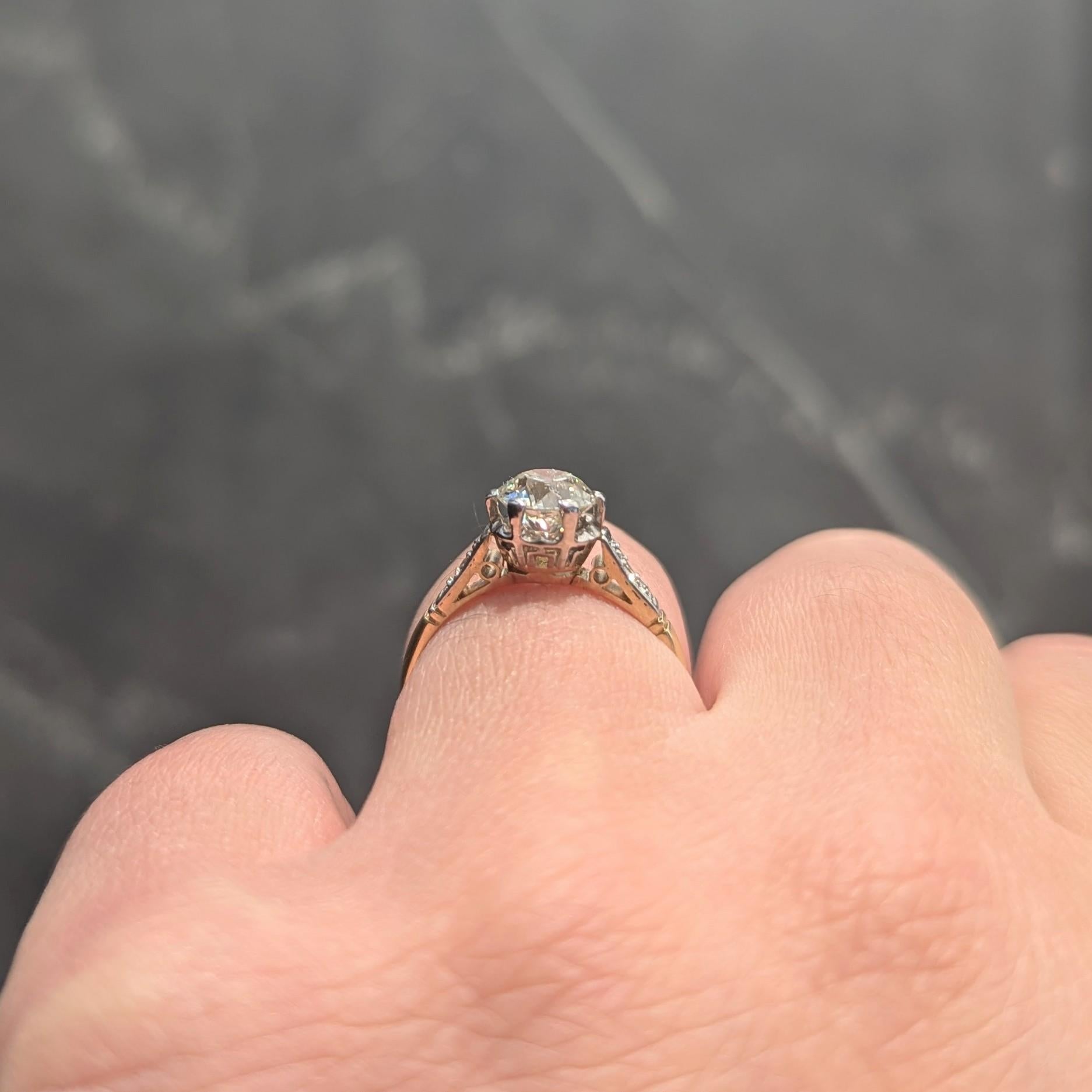 Art Deco Old European Cut Diamond Platinum 18K Gold Antique Engagement Ring