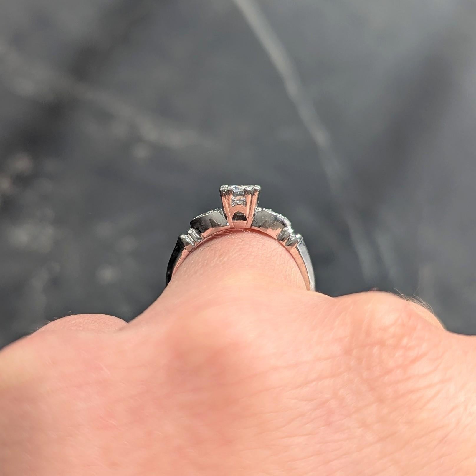 Retro 0.38 CTW Transitional Diamond Platinum Vintage Knife Edge Engagement Ring