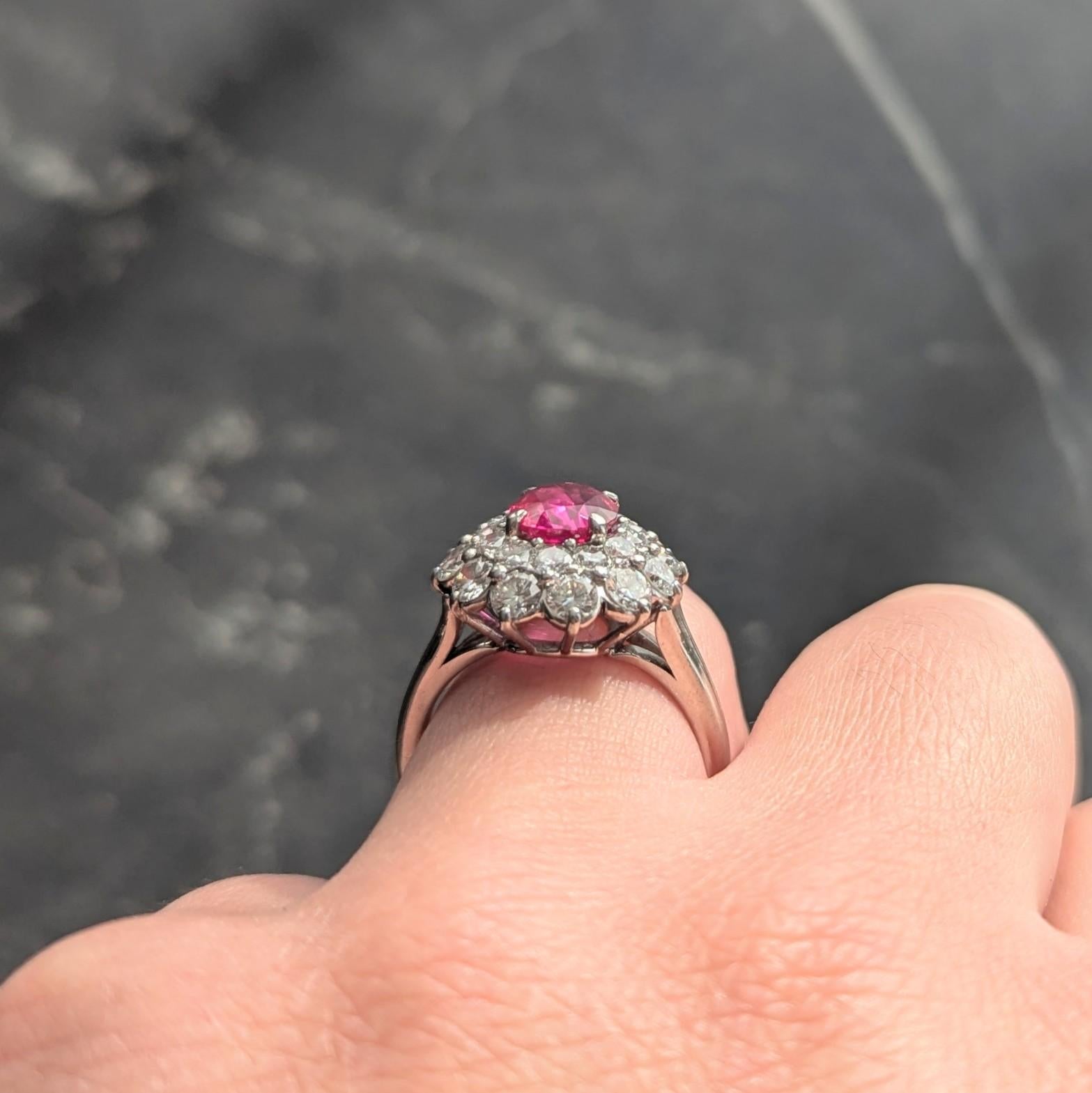 1950's 4.00 CTW No-Heat Burma Ruby Diamond Platinum Vintage Double Halo Ring AGL