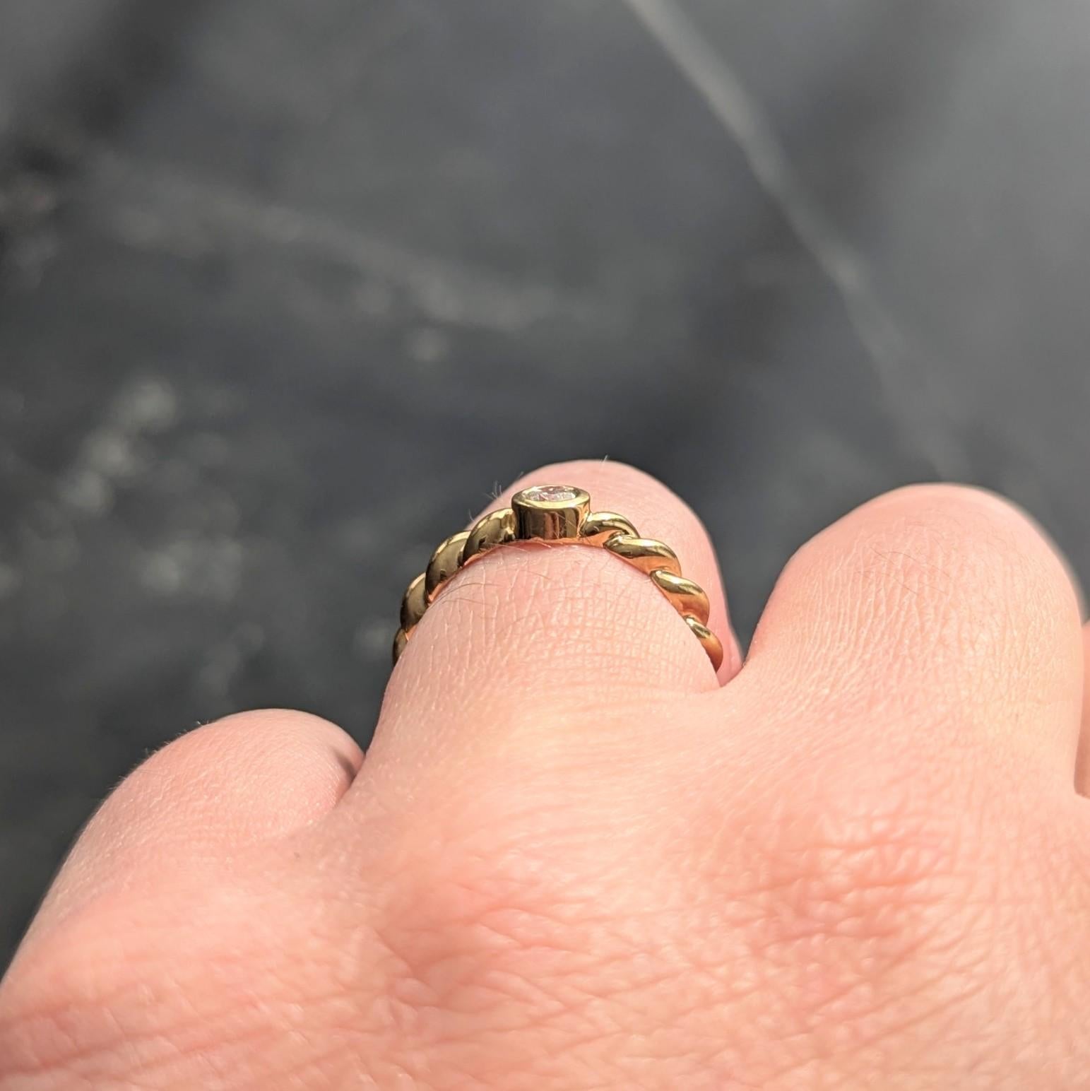 Tiffany & Co. 1990's Diamond 18 Karat Yellow Gold Vintage Twisted Rope Band Ring