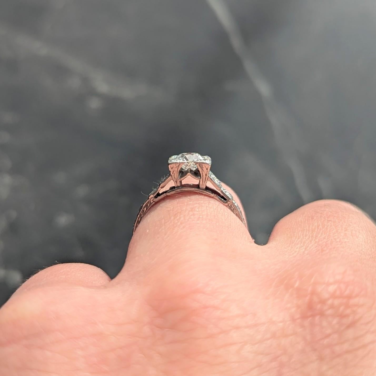 Art Deco Old European Diamond Platinum Vintage Orange Blossom Engagement Ring