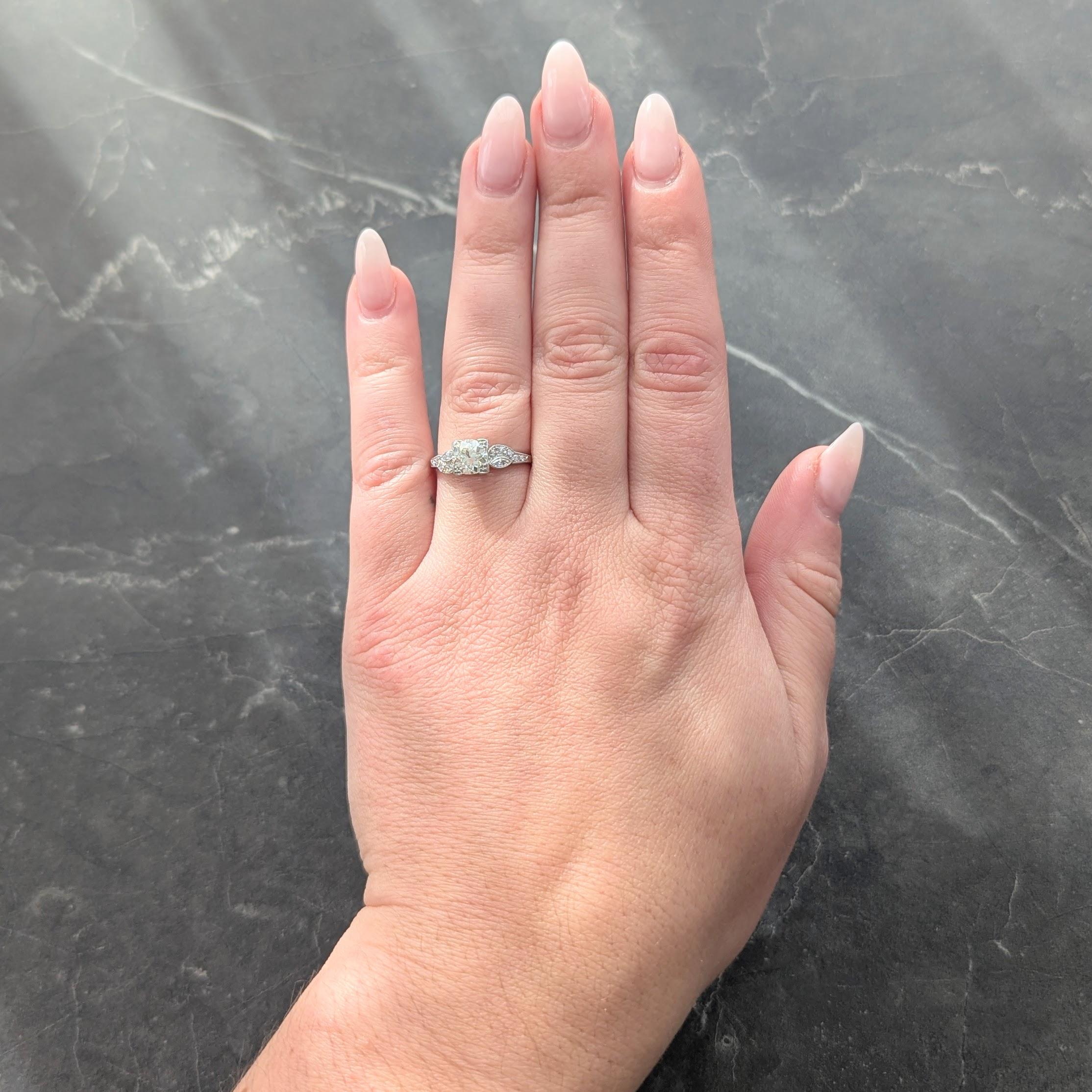 Art Deco Old European Cut Diamond Platinum Vintage Geometric Engagement Ring