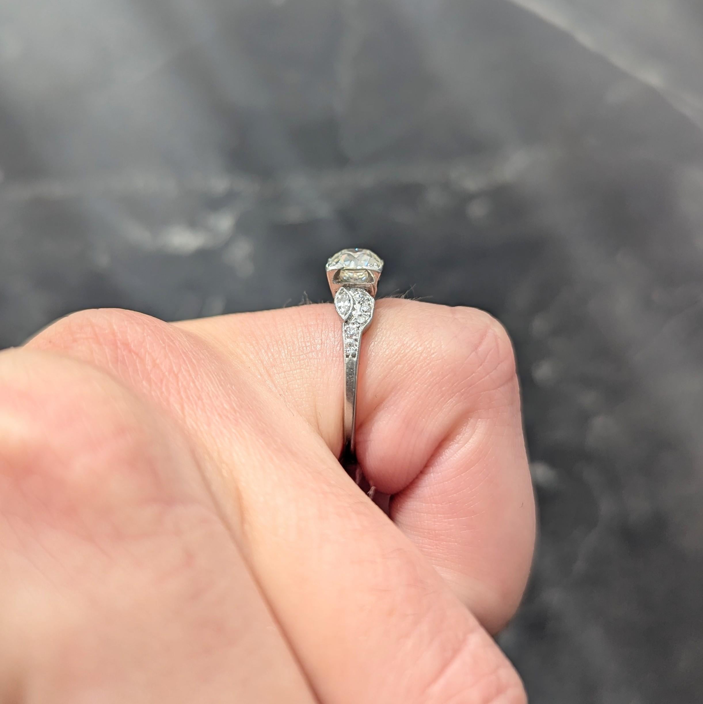 Art Deco Old European Cut Diamond Platinum Vintage Geometric Engagement Ring