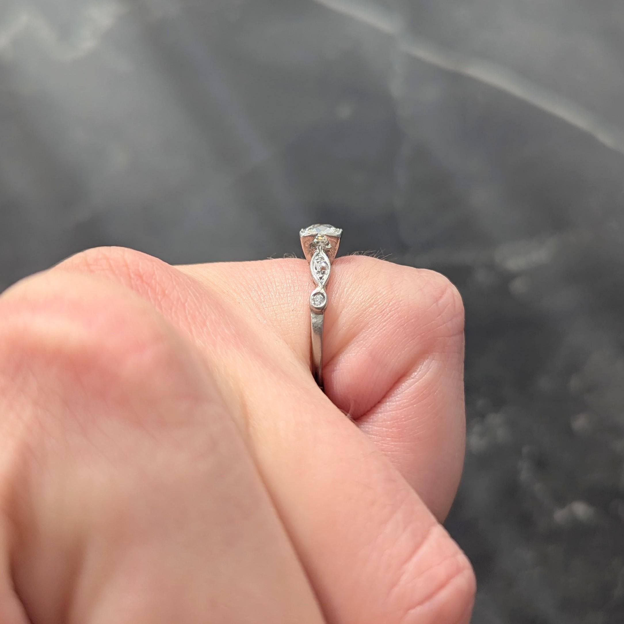 Retro 0.43 CTW Old Mine Diamond 18 Karat White Gold Vintage Engagement Ring