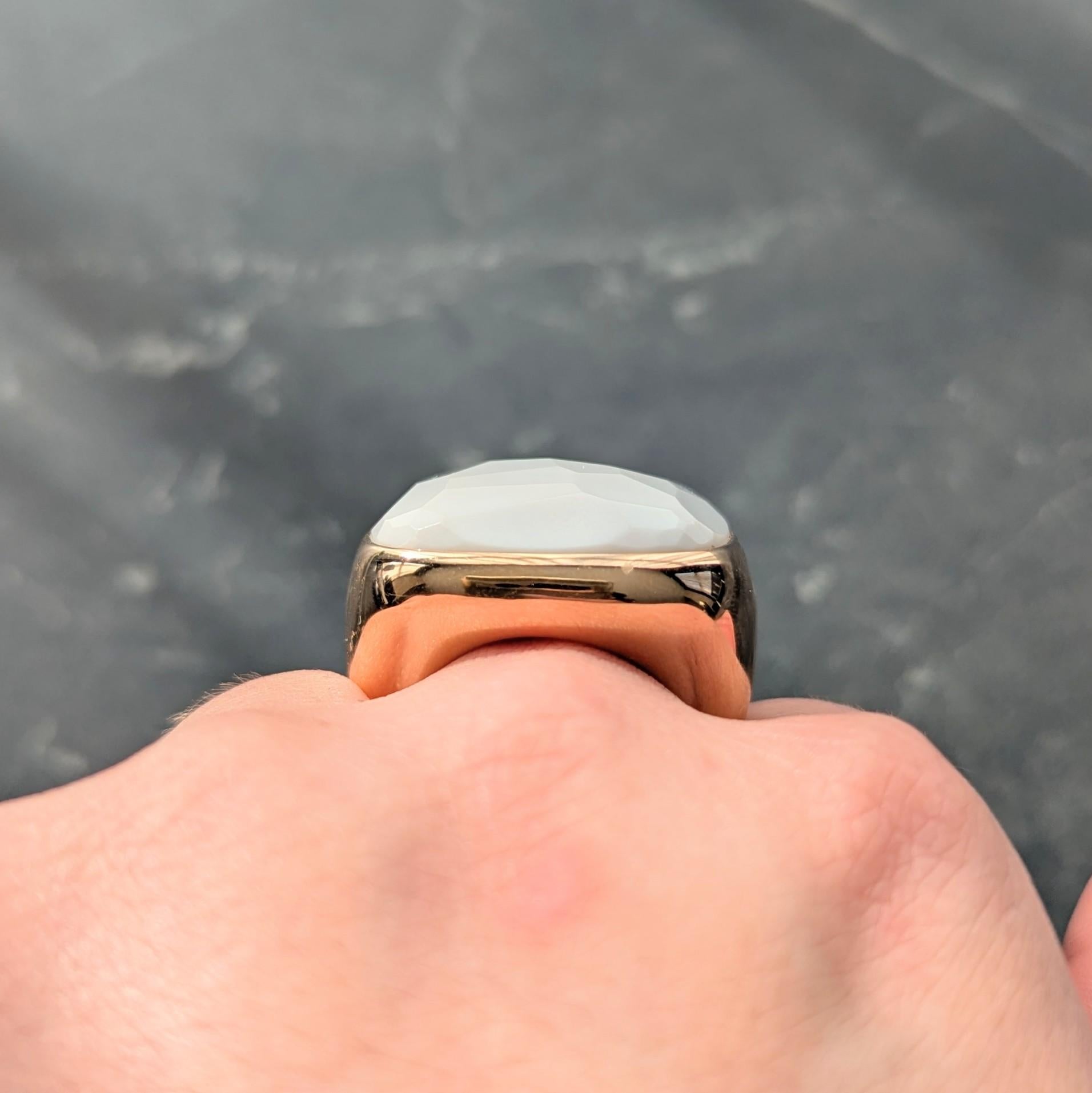 Pomellato Contemporary White Chalcedony 18K Yellow Gold Faceted Cocktail Ring