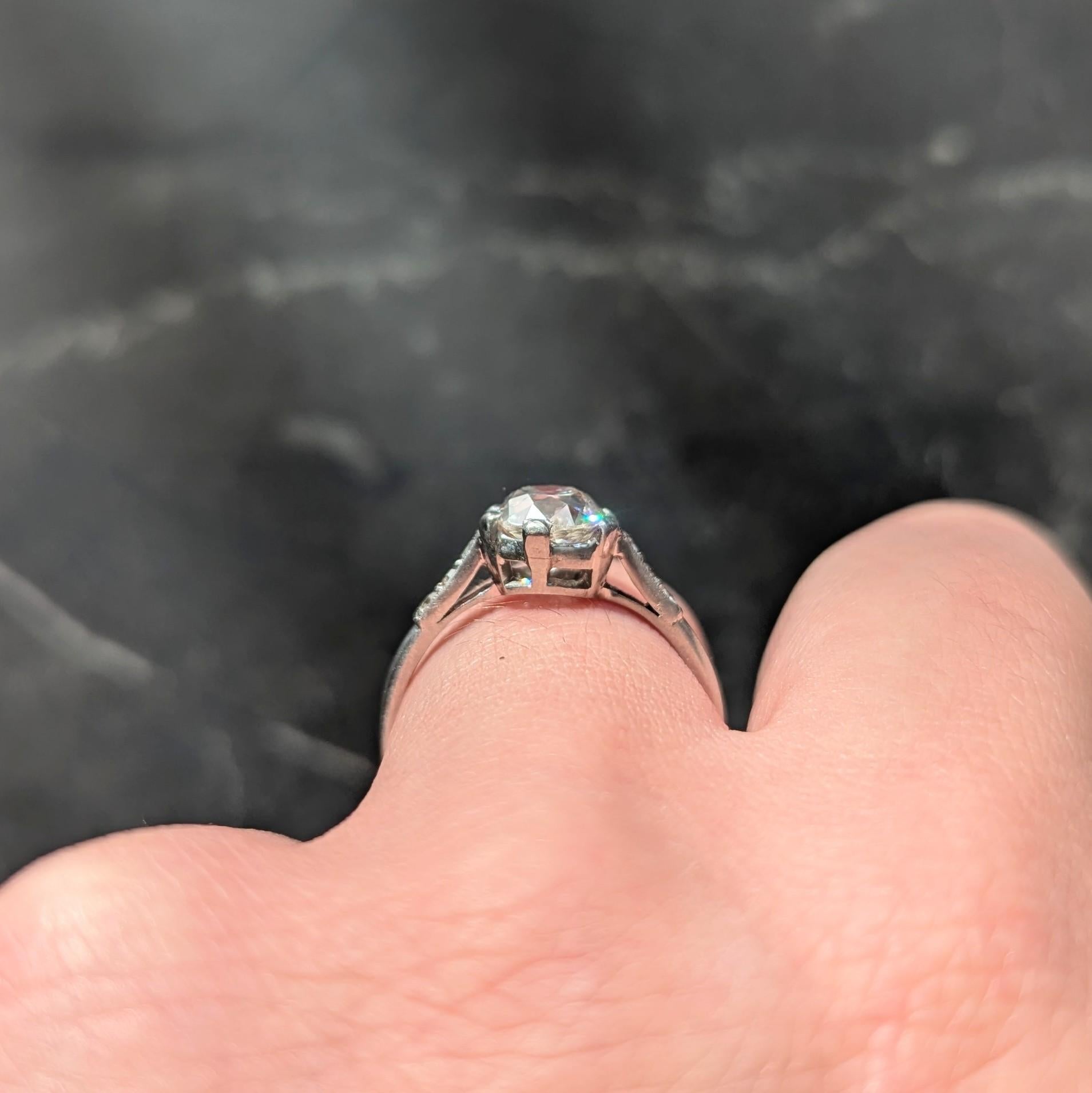 1930's Art Deco 1.34 CTW Old Mine Cut Diamond Platinum Vintage Engagement Ring