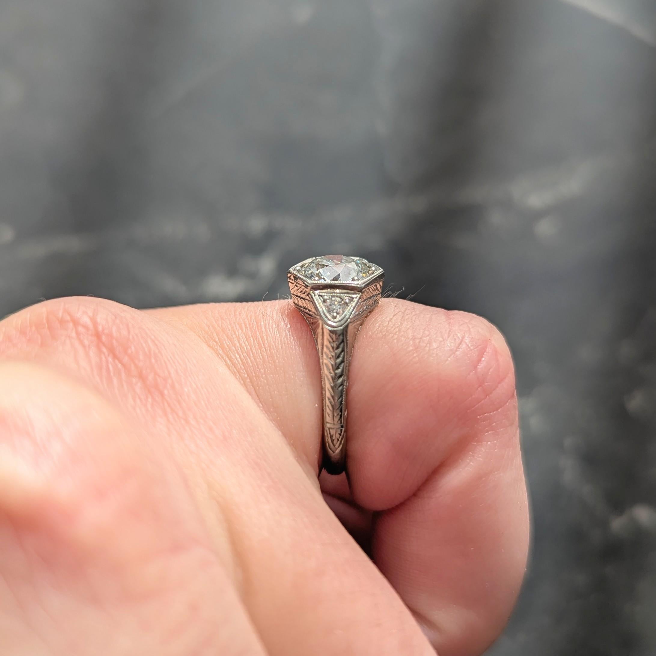 Art Deco Old European Cut Diamond 14K Gold Wheat Vintage Engagement Ring