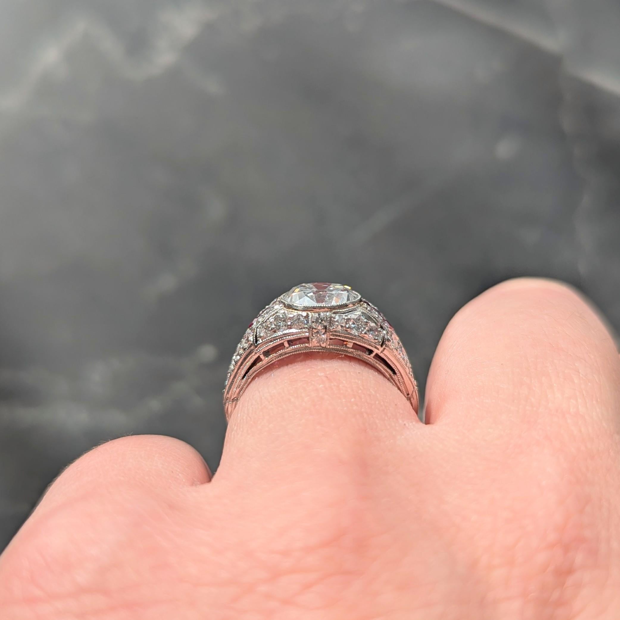 Art Deco 3.16 CTW Diamond Ruby Platinum Vintage Arrow Engagement Ring GIA