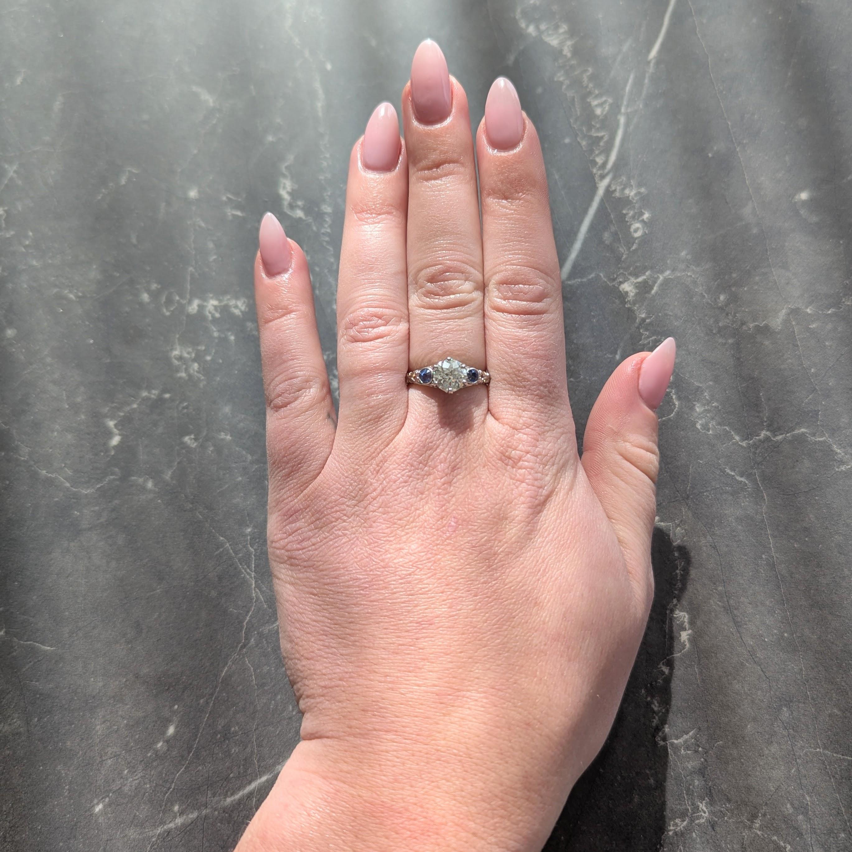 Edwardian European Diamond Sapphire Platinum 18K Antique Engagement Ring