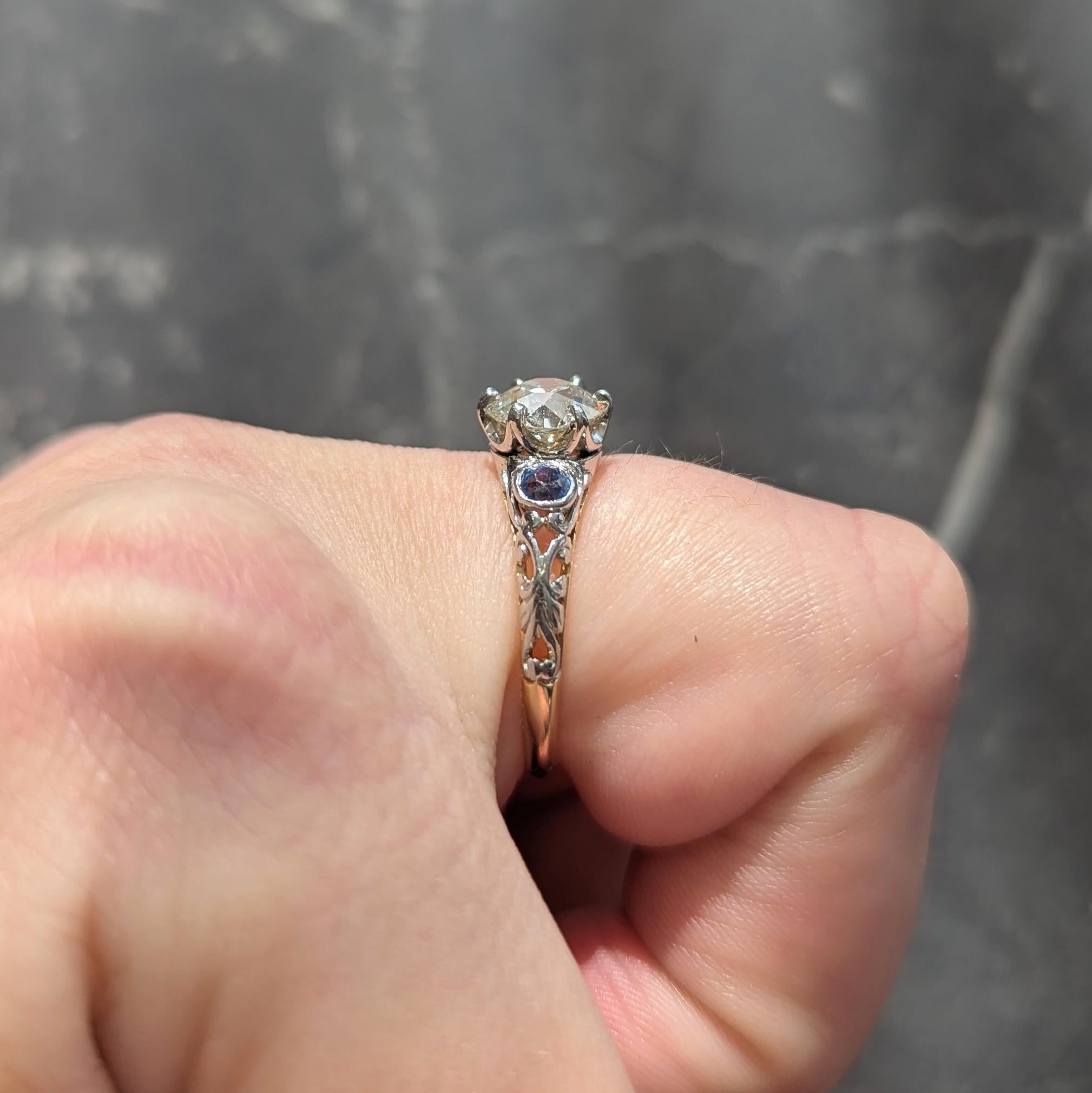Edwardian European Diamond Sapphire Platinum 18K Antique Engagement Ring