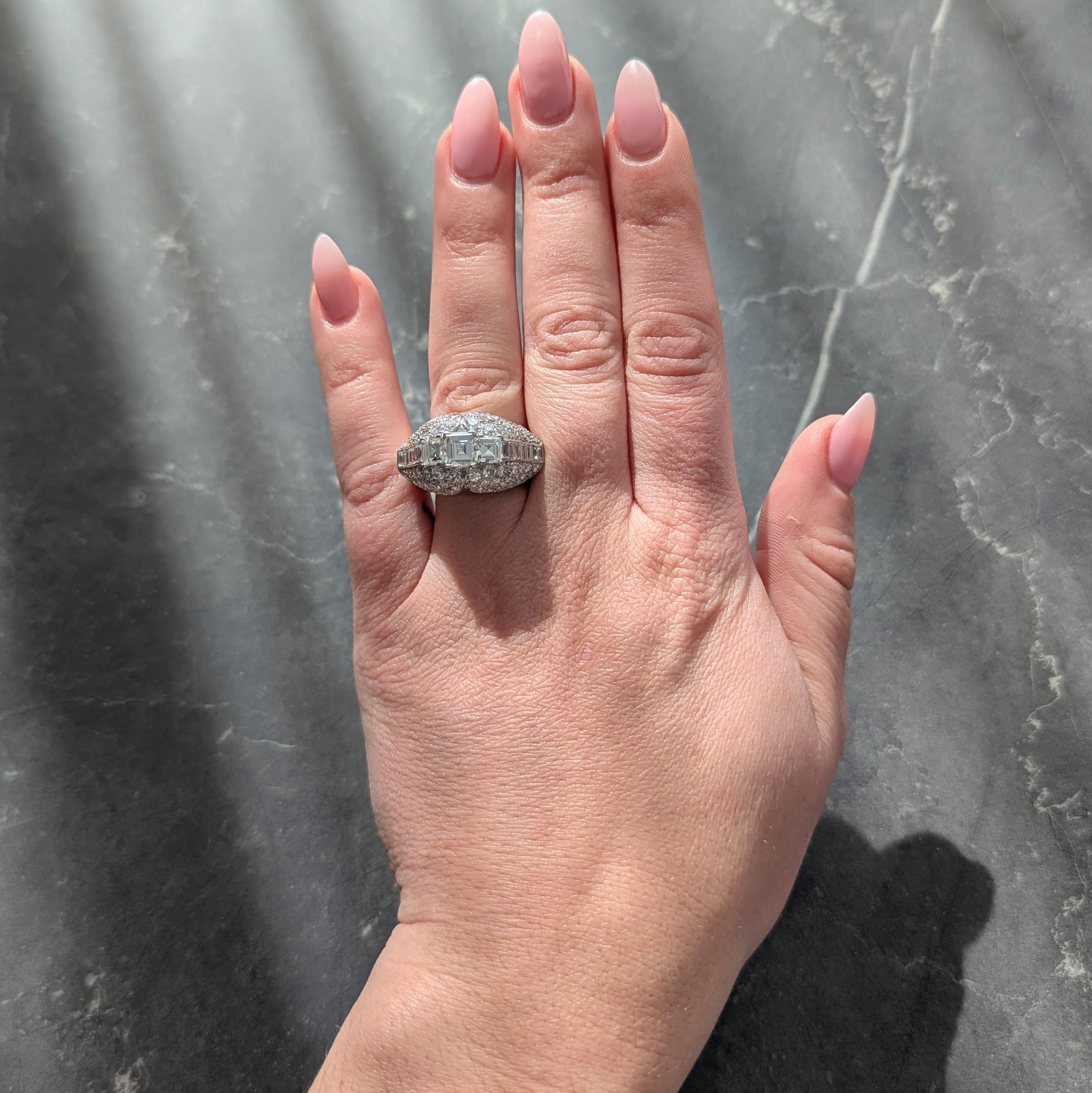 Cartier Paris Art Deco Diamond Platinum Vintage 1930's French Bombé Ring