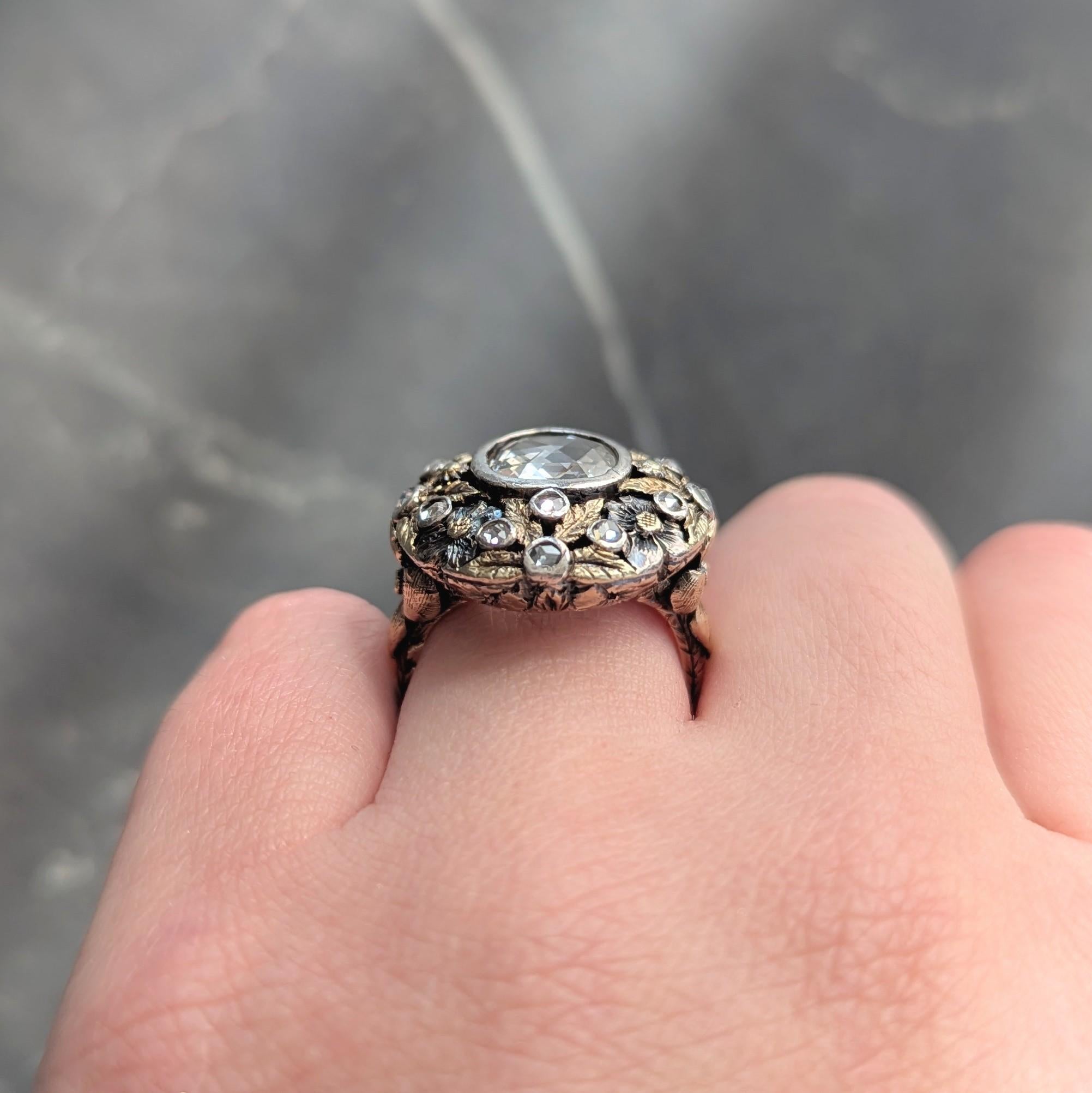 Arts & Crafts 1.26 CTW Rose Cut Diamond Silver-Topped 14K Gold Antique Ring