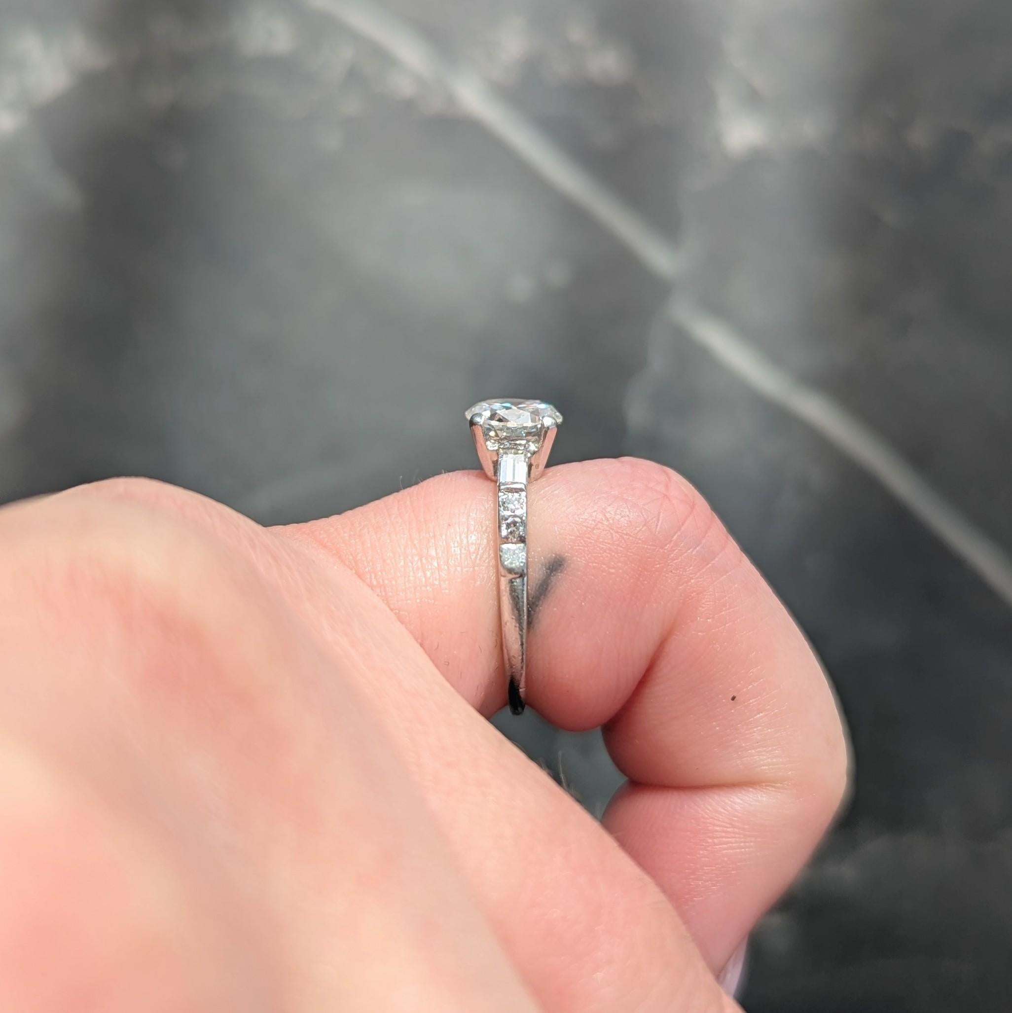 Mid-Century 1.16 CTW Transitional Cut Diamond Platinum Vintage Engagement Ring