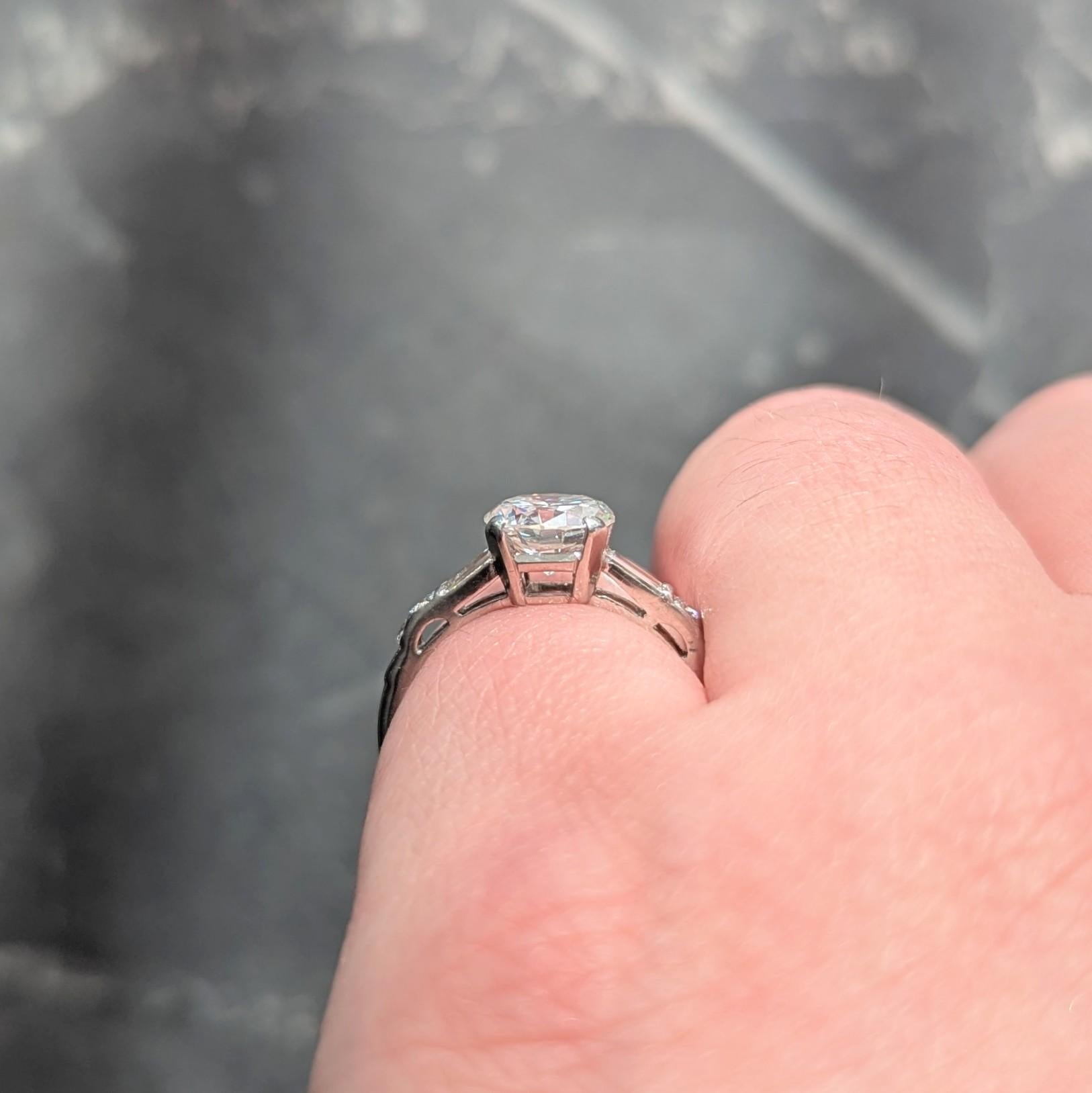 Mid-Century 1.16 CTW Transitional Cut Diamond Platinum Vintage Engagement Ring