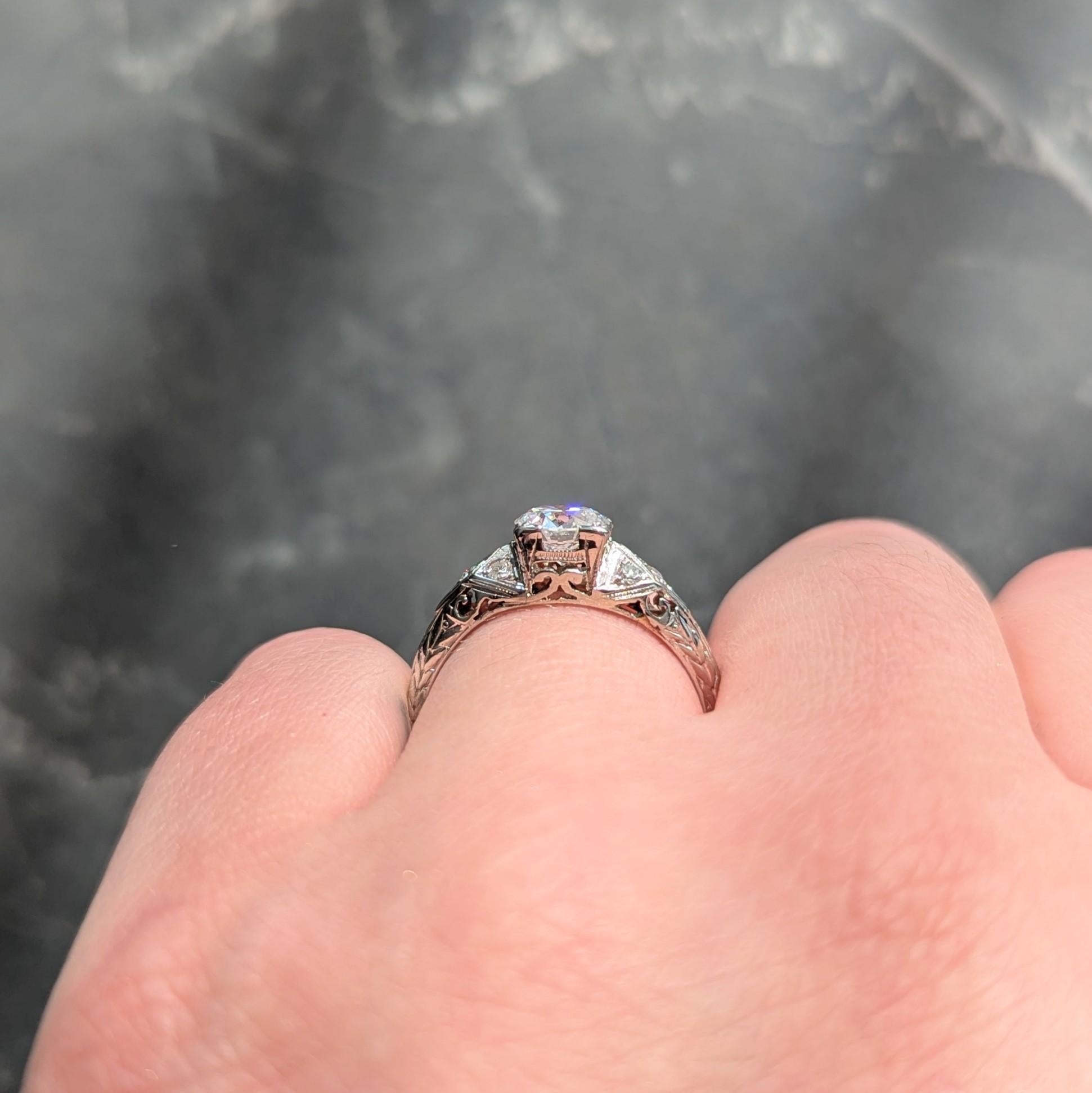 Art Deco 0.88 CTW European Diamond 18K White Gold Vintage Scroll Engagement Ring