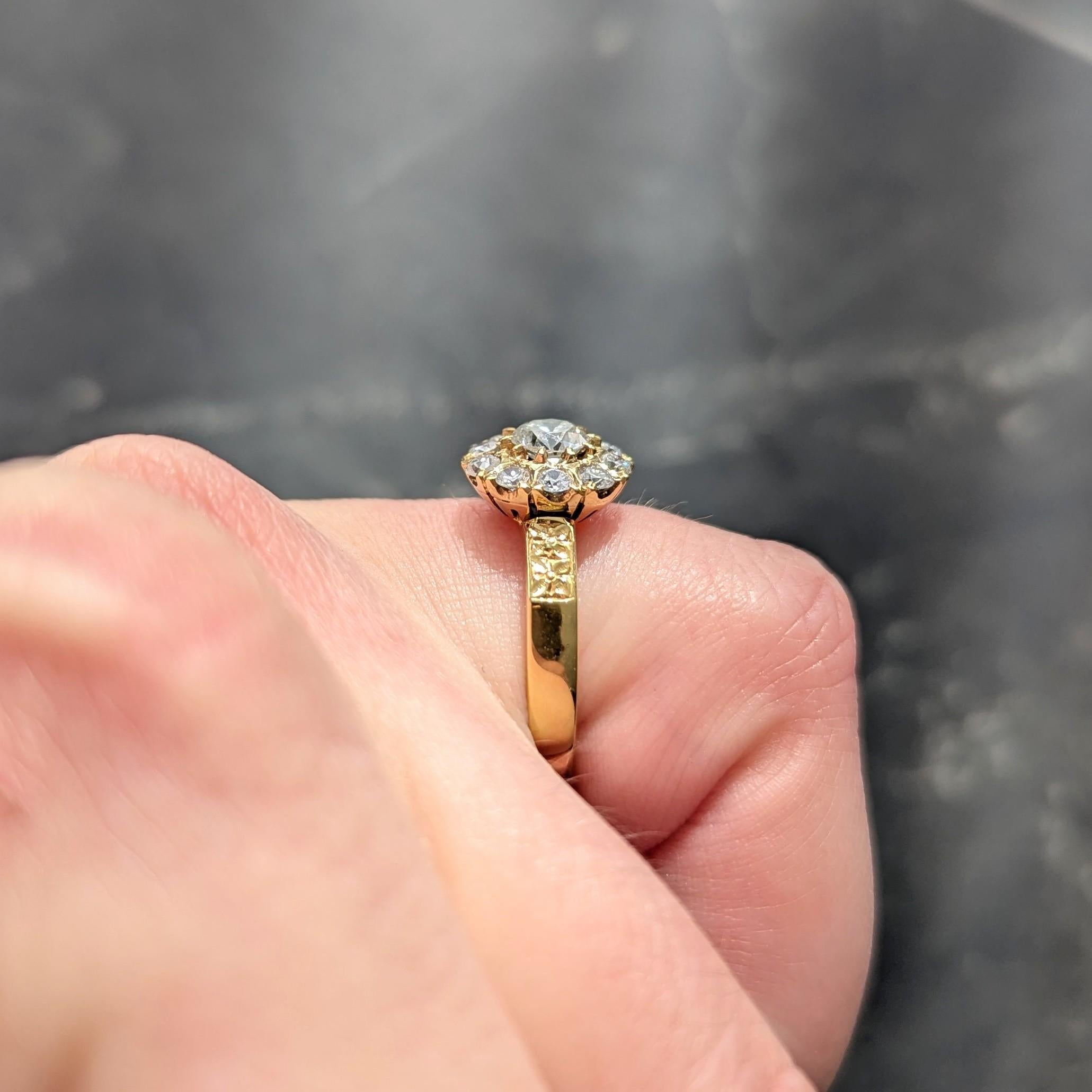 Art Deco Diamond 14 Karat Yellow Gold Floral Cluster Vintage Engagement Ring