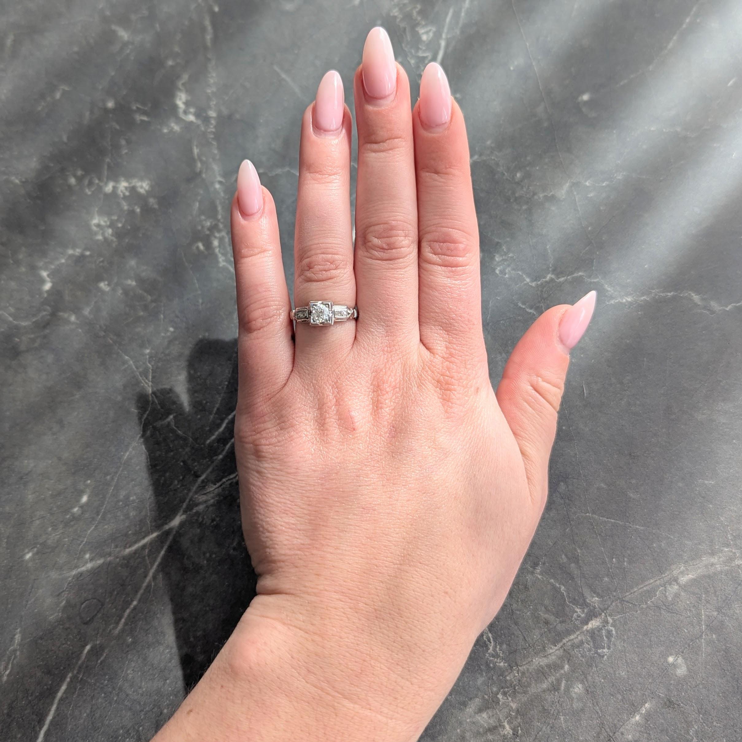 1933 Art Deco Old European Cut Diamond 18K White Gold Vintage Engagement Ring