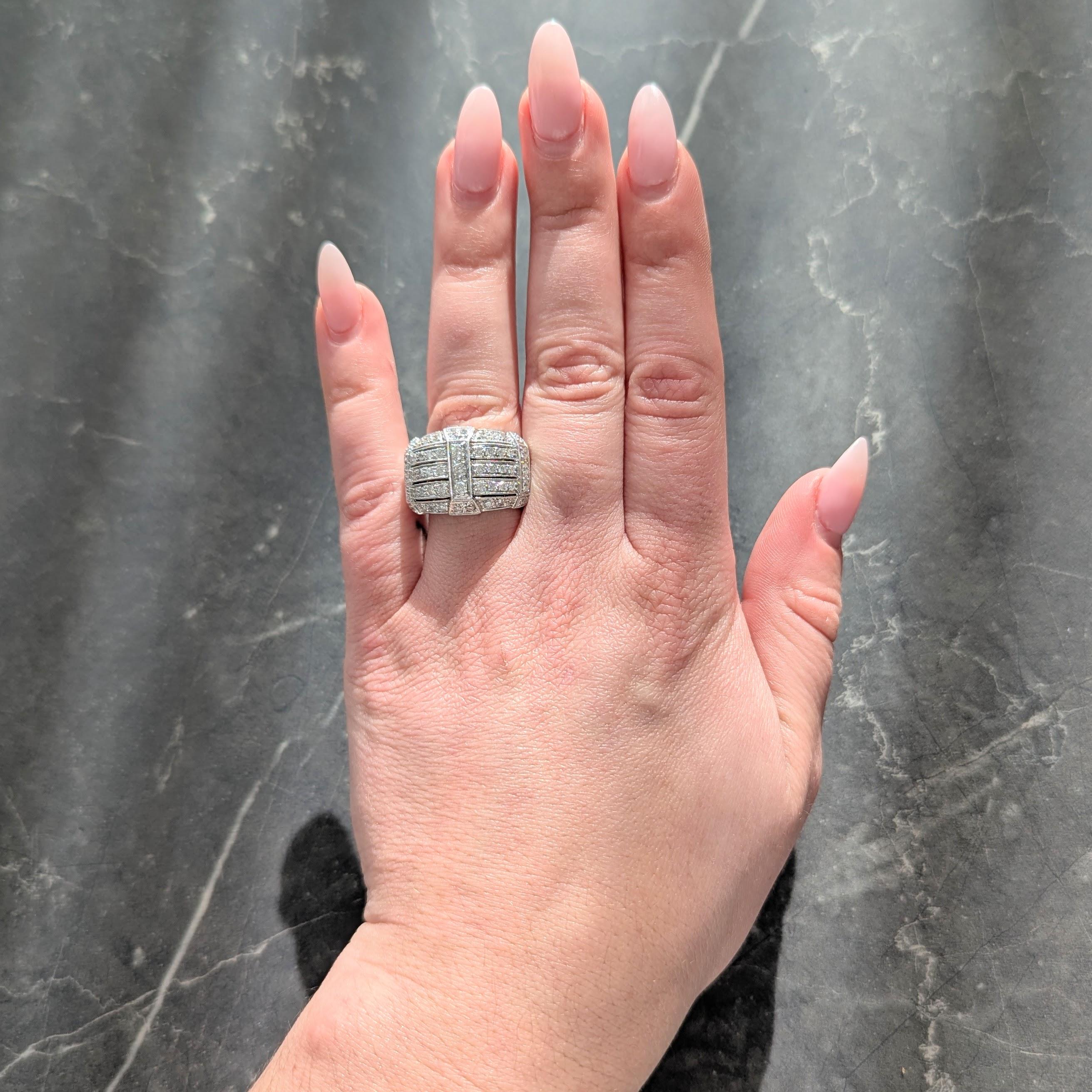 Contemporary 1.40 CTW Diamond 18 Karat White Gold Wide Strap Band Ring