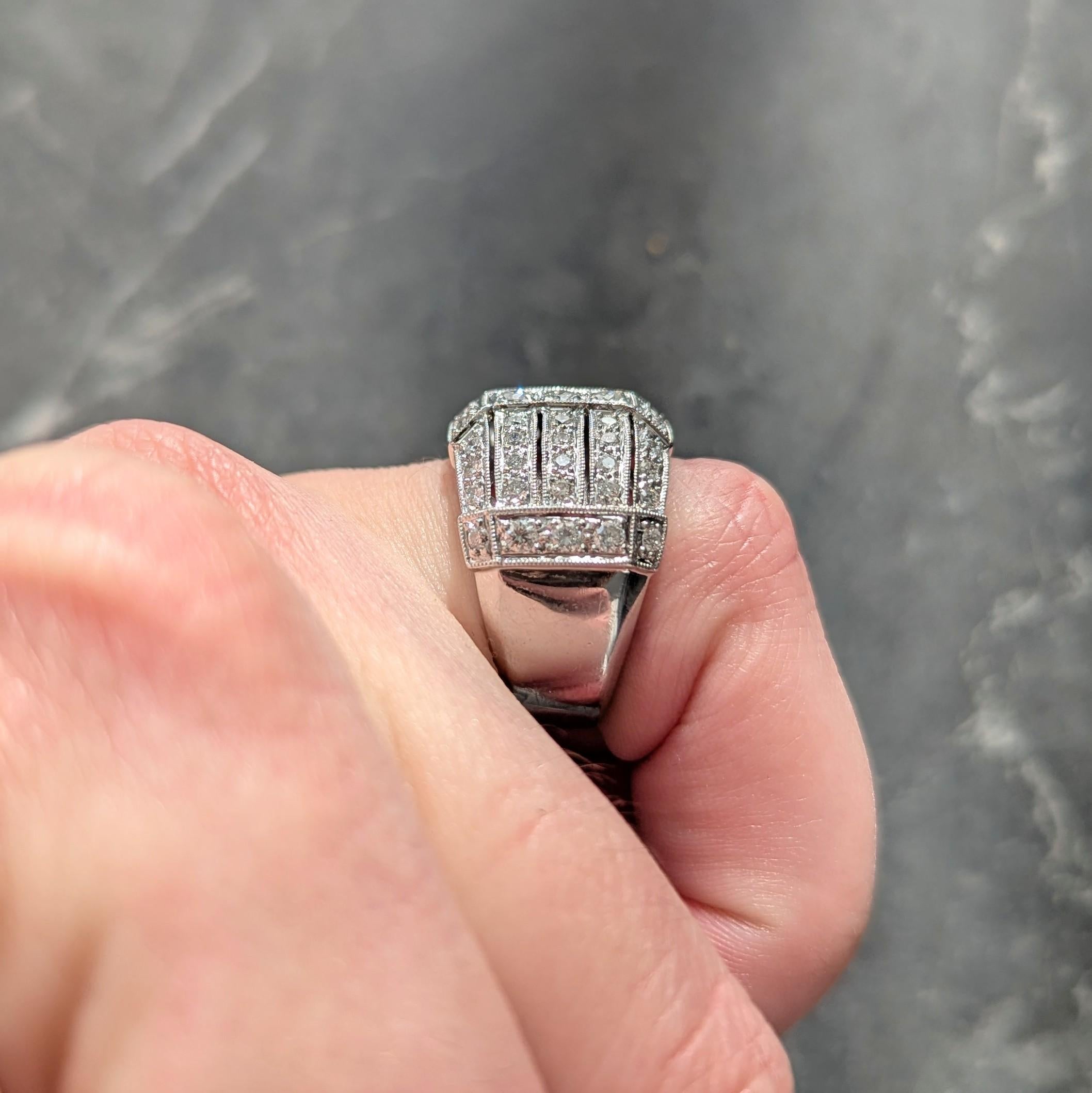 Contemporary 1.40 CTW Diamond 18 Karat White Gold Wide Strap Band Ring