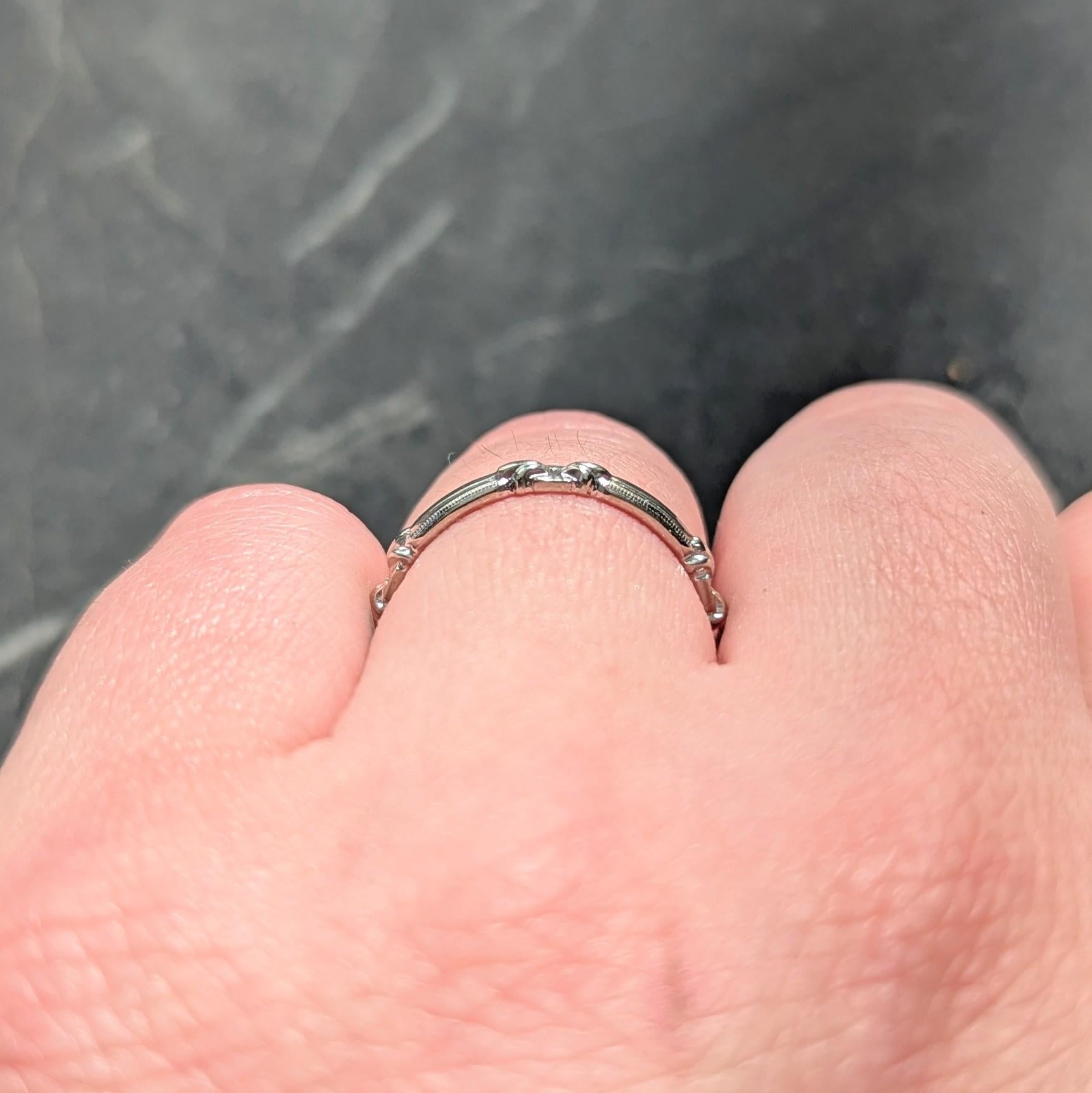 Art Deco 14 Karat White Gold Vintage Buckle Wedding Band Ring
