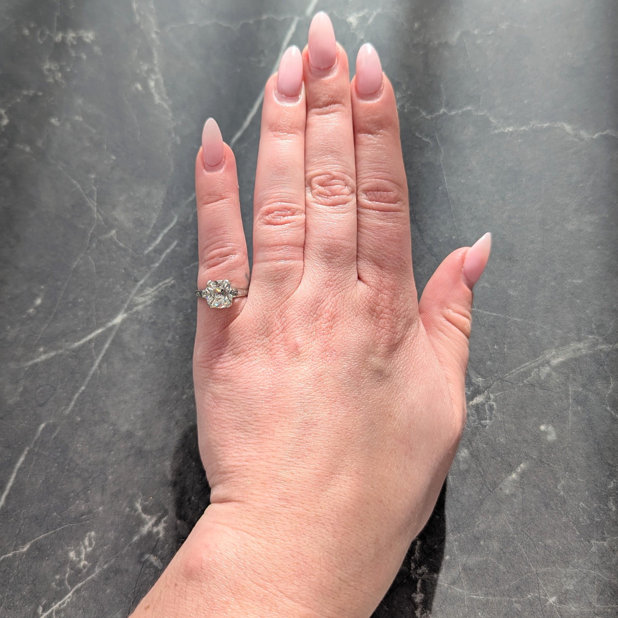 Art Deco 2.69 CTW Old Mine Cut 18 Karat White Gold Vintage Engagement Ring GIA