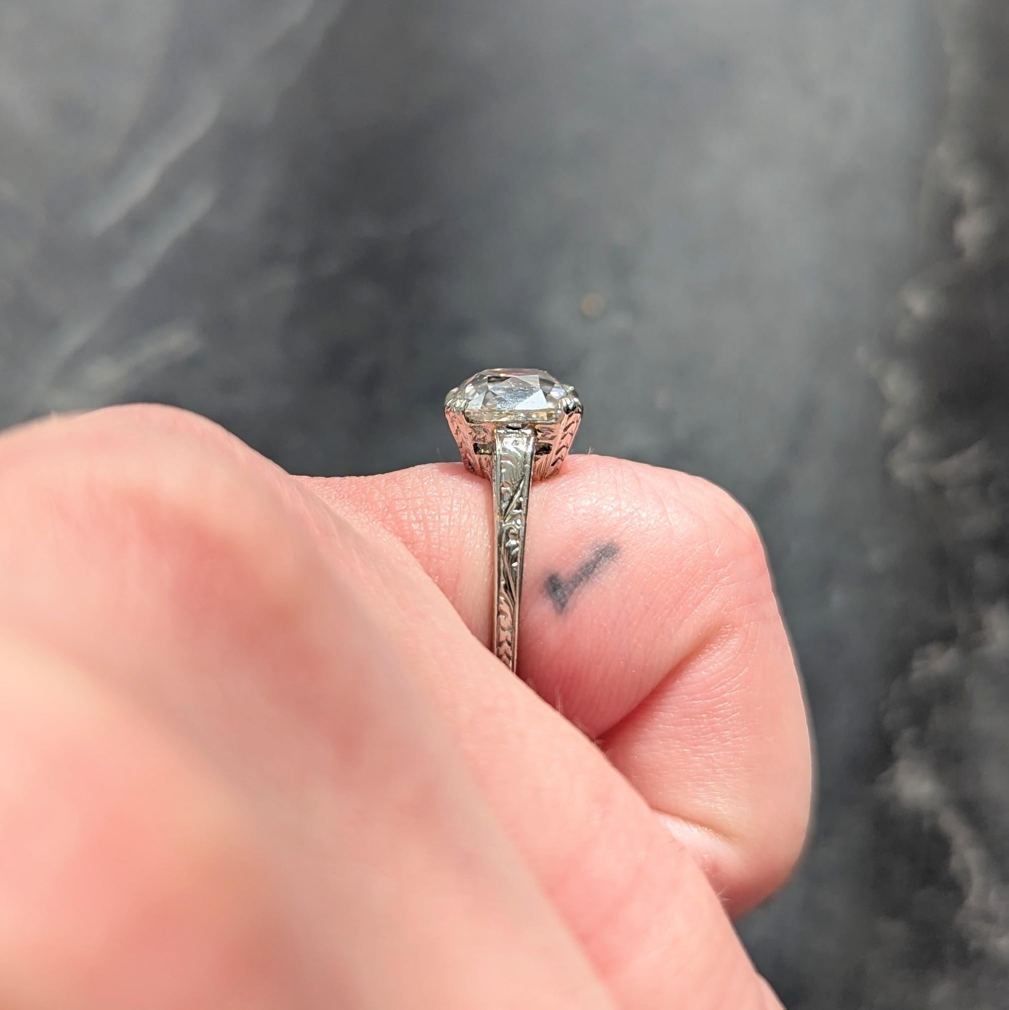Art Deco 2.69 CTW Old Mine Cut 18 Karat White Gold Vintage Engagement Ring GIA