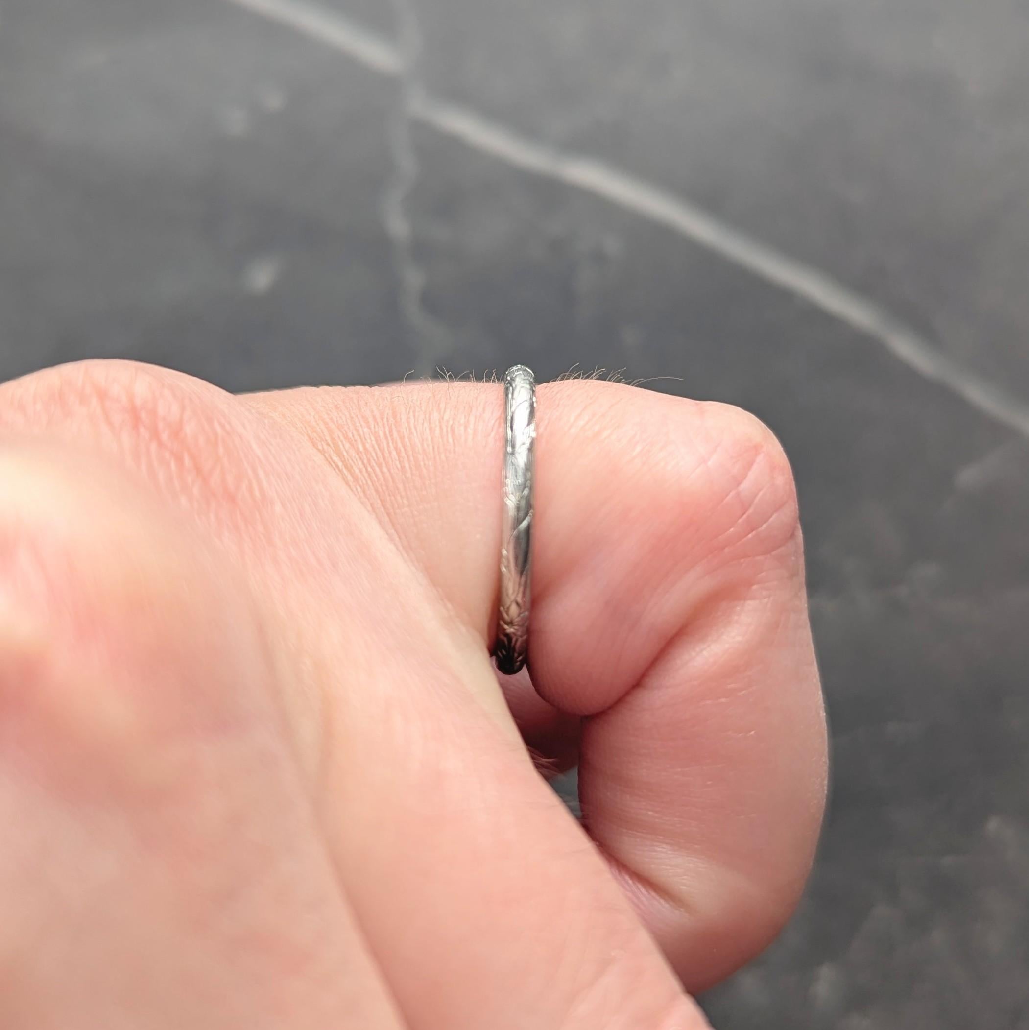 Art Deco Platinum Engraved Floral Lotus Vintage Wedding Band Ring