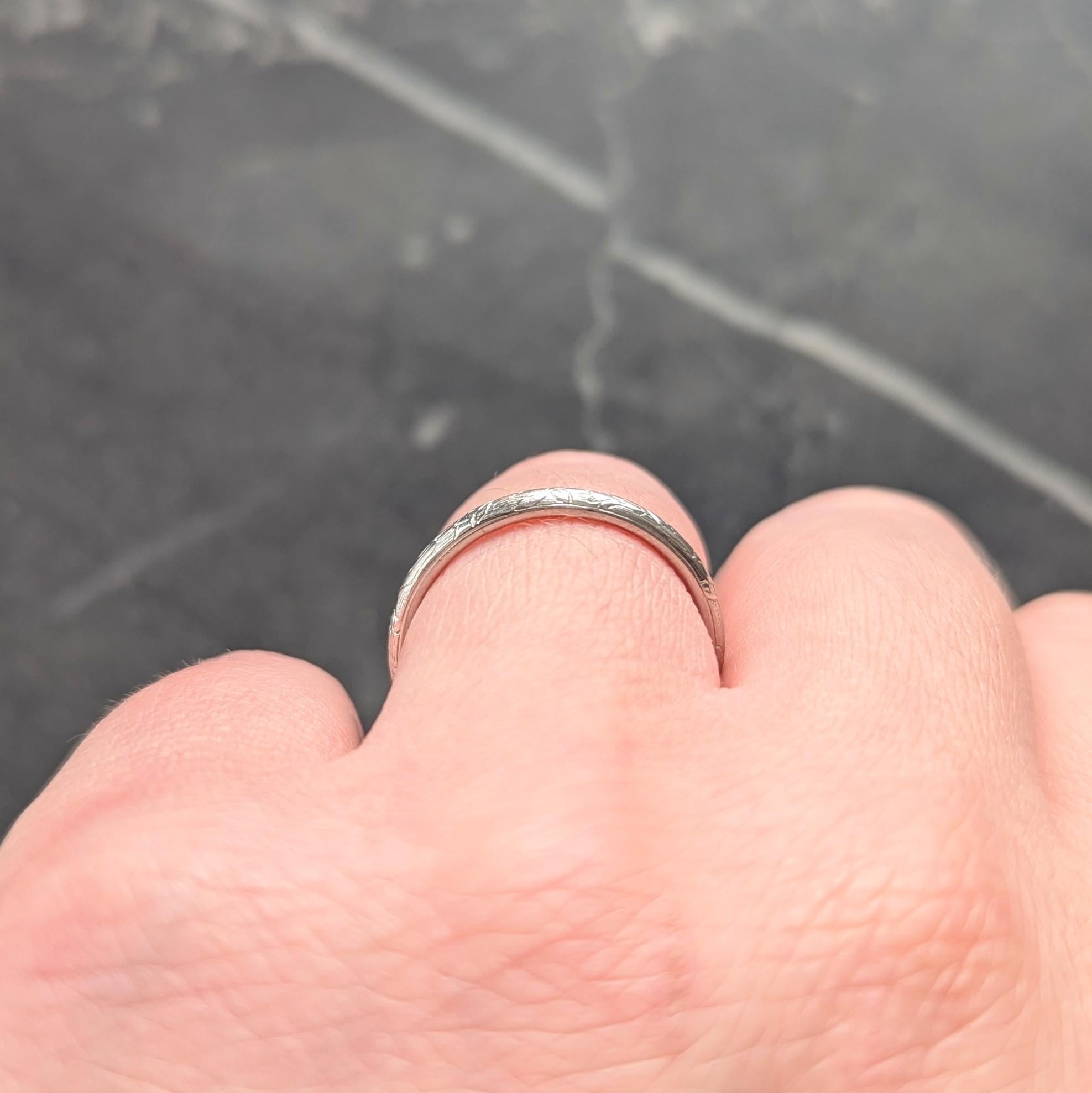 Art Deco Platinum Engraved Floral Lotus Vintage Wedding Band Ring