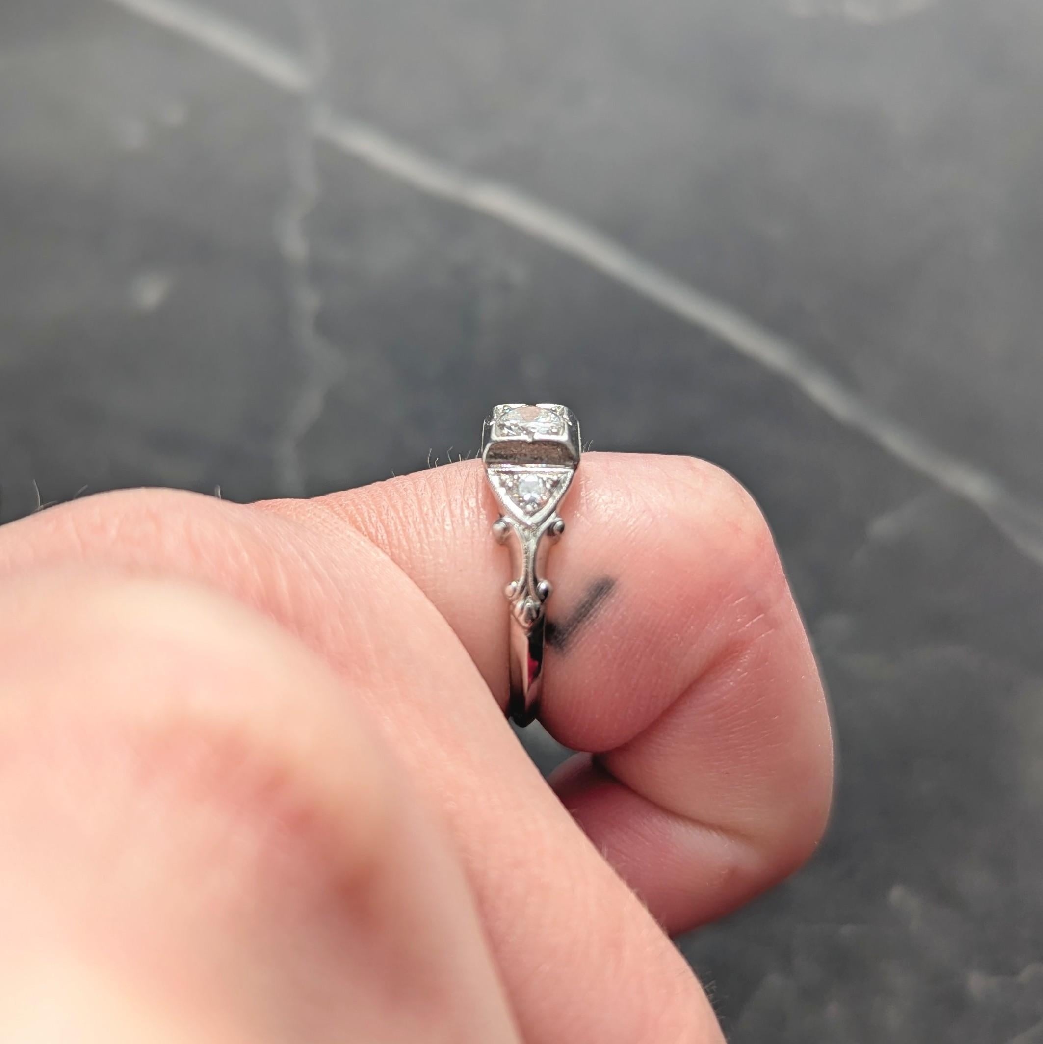 Art Deco European Diamond Platinum Vintage Scrolling Shoulders Engagement Ring