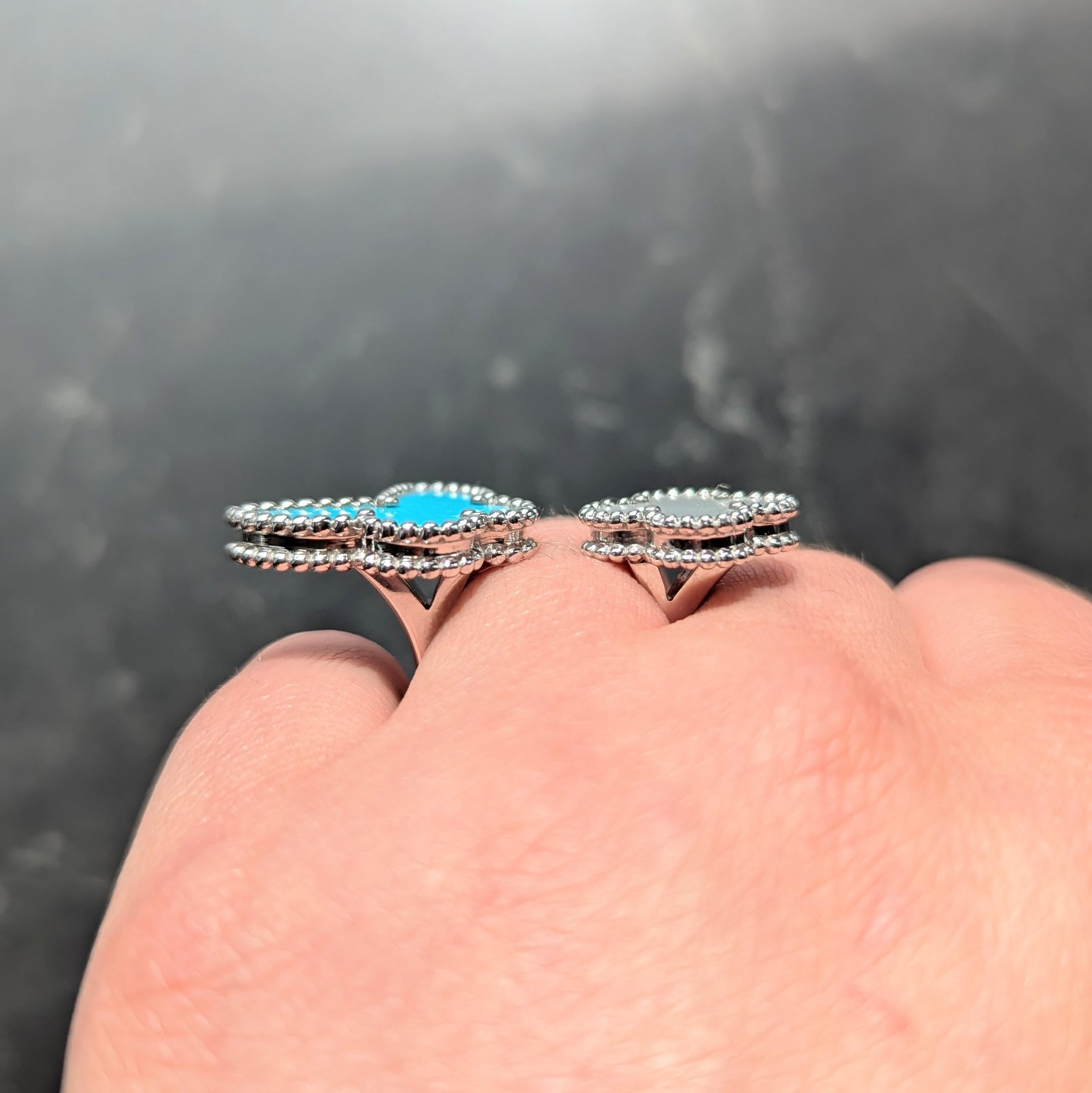 Van Cleef & Arpels Turquoise Mother-Of-Pearl 18K Lucky Alhambra Butterfly Ring