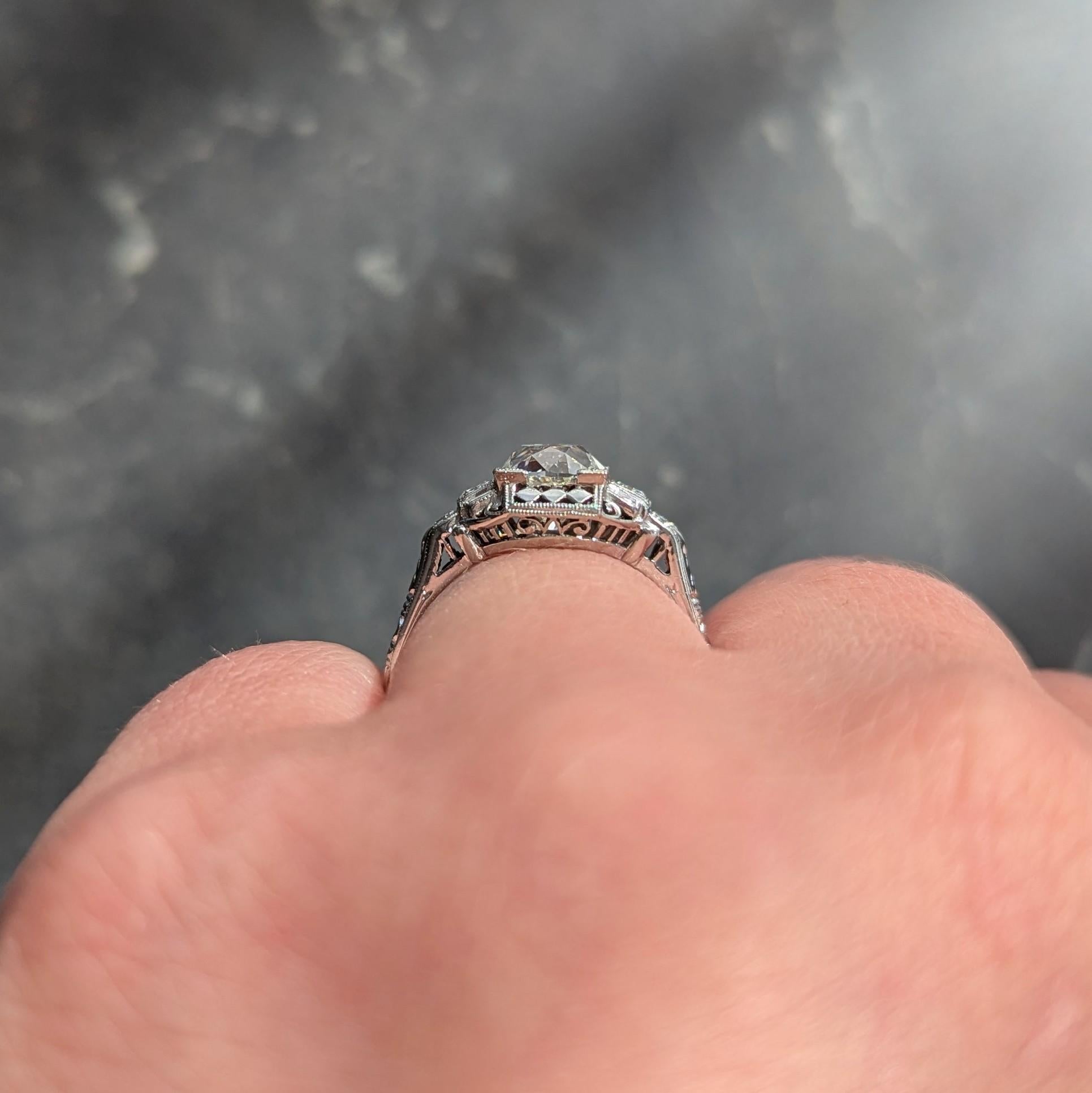 Art Deco 1.58 CTW Old European Diamond 18K Checkerboard Vintage Engagement Ring