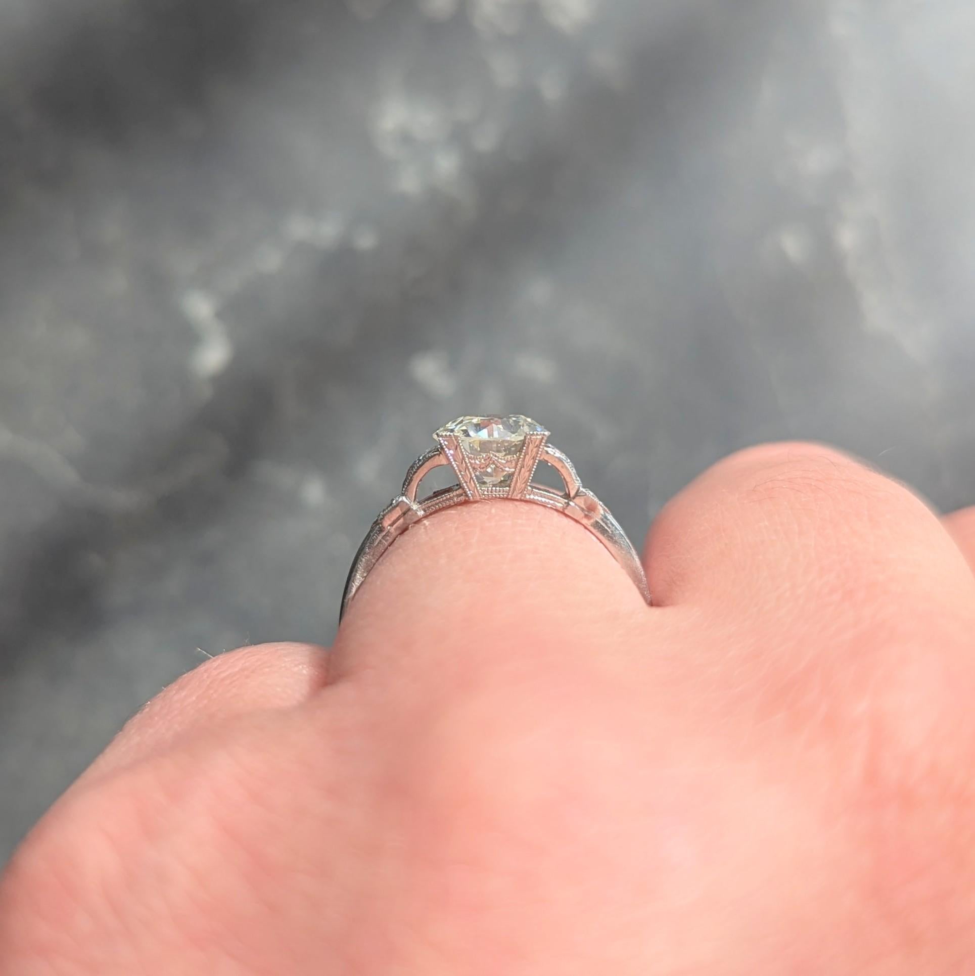 Art Deco 1.25 Center Old European Diamond Ribbon Vintage Engagement Ring