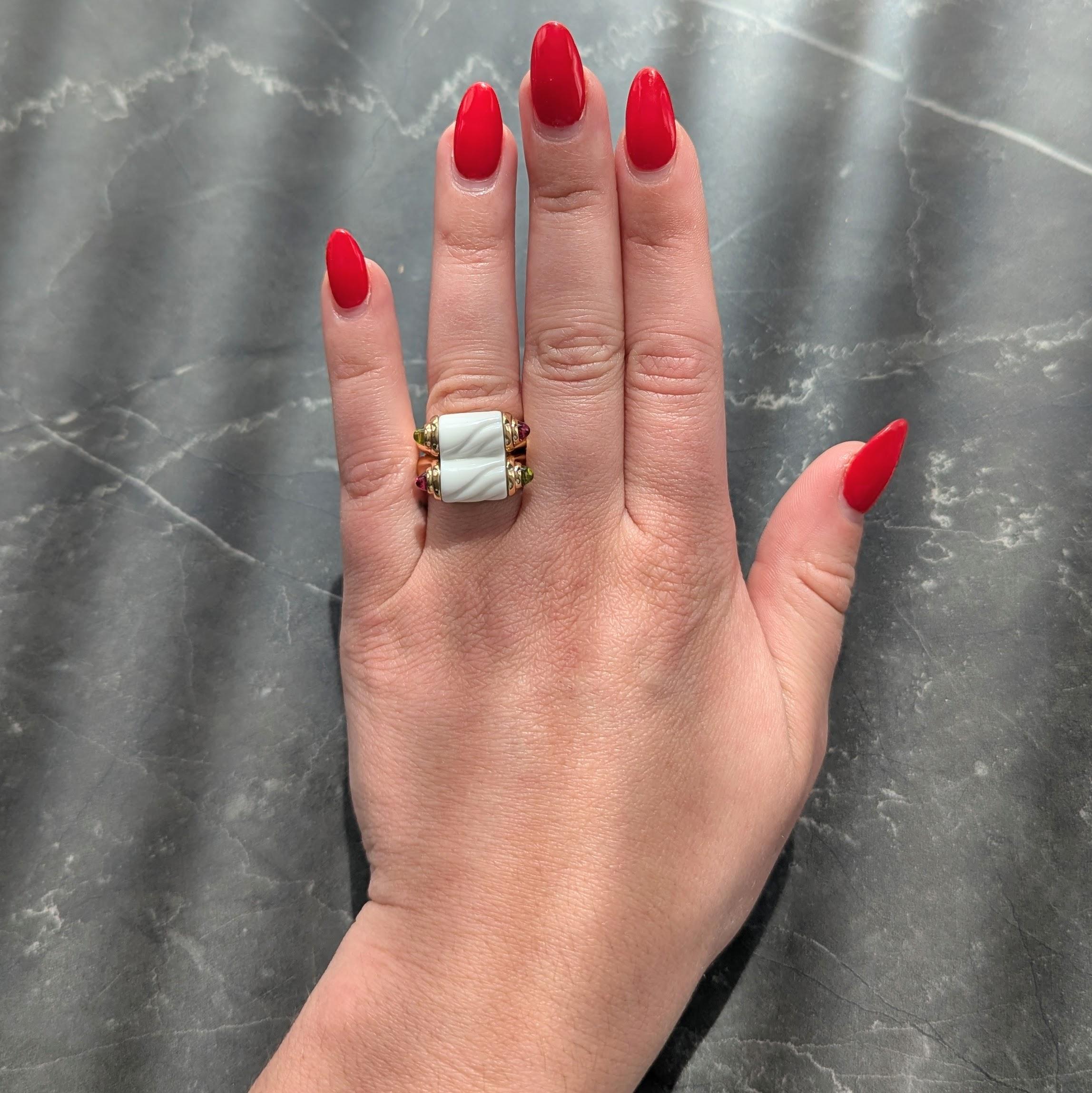 Bulgari Tourmaline Peridot Ceramic 18 Karat Yellow Gold Chandra Ring