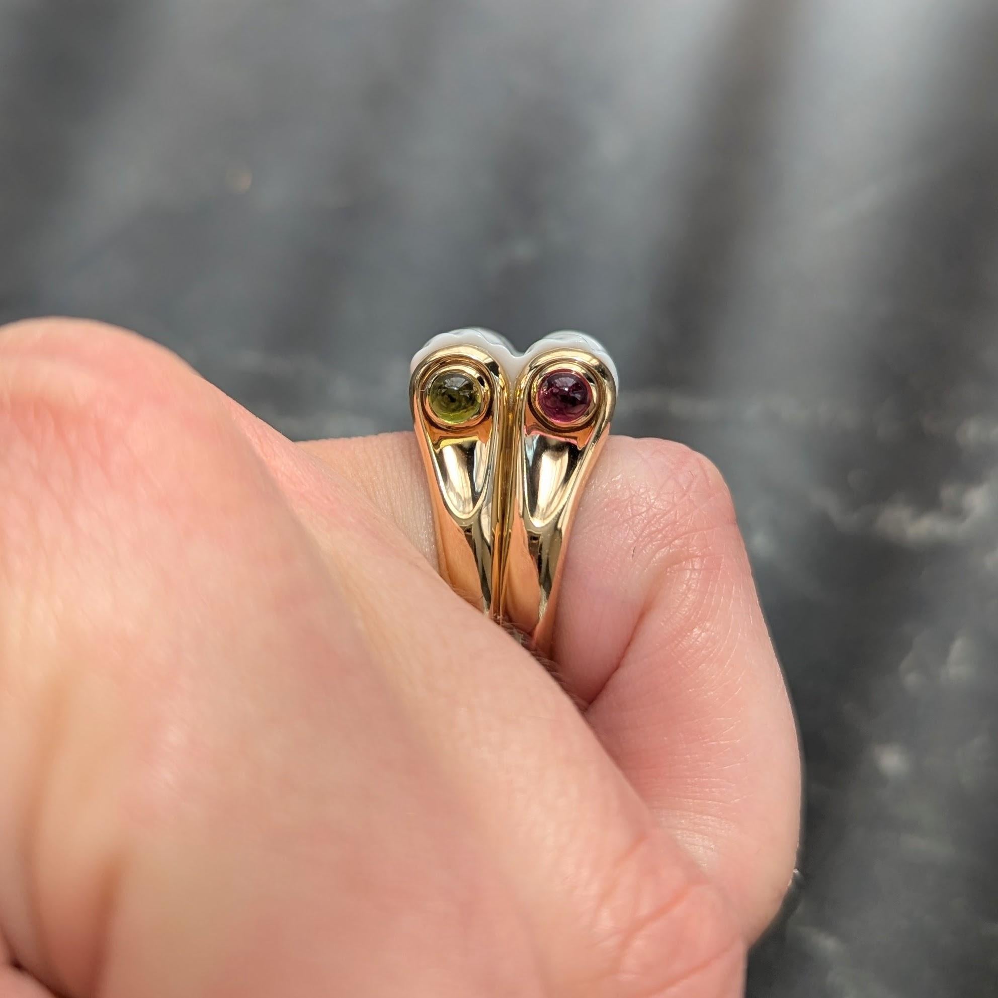 Bulgari Tourmaline Peridot Ceramic 18 Karat Yellow Gold Chandra Ring