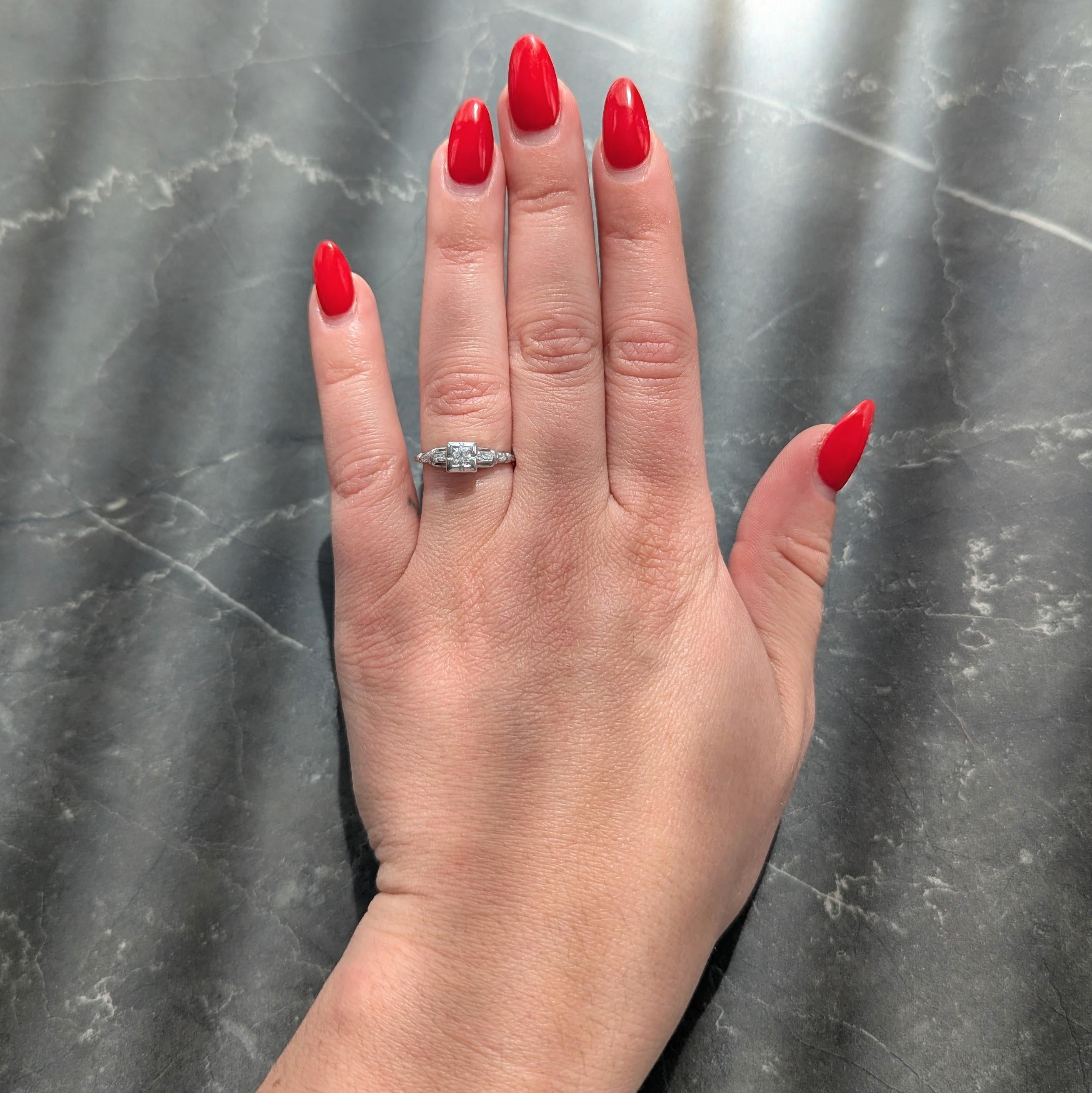 Art Deco 0.30 CTW Diamond 18K White Gold Square Form Vintage Engagement Ring