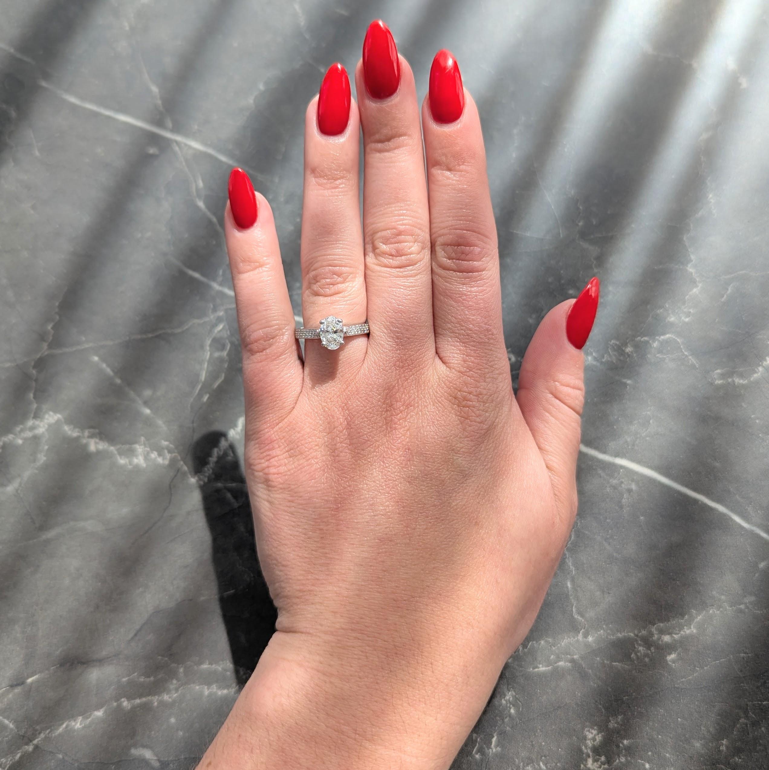 Contemporary Oval Cut 1.26 CTW Diamond Platinum Pavé Engagement Ring GIA