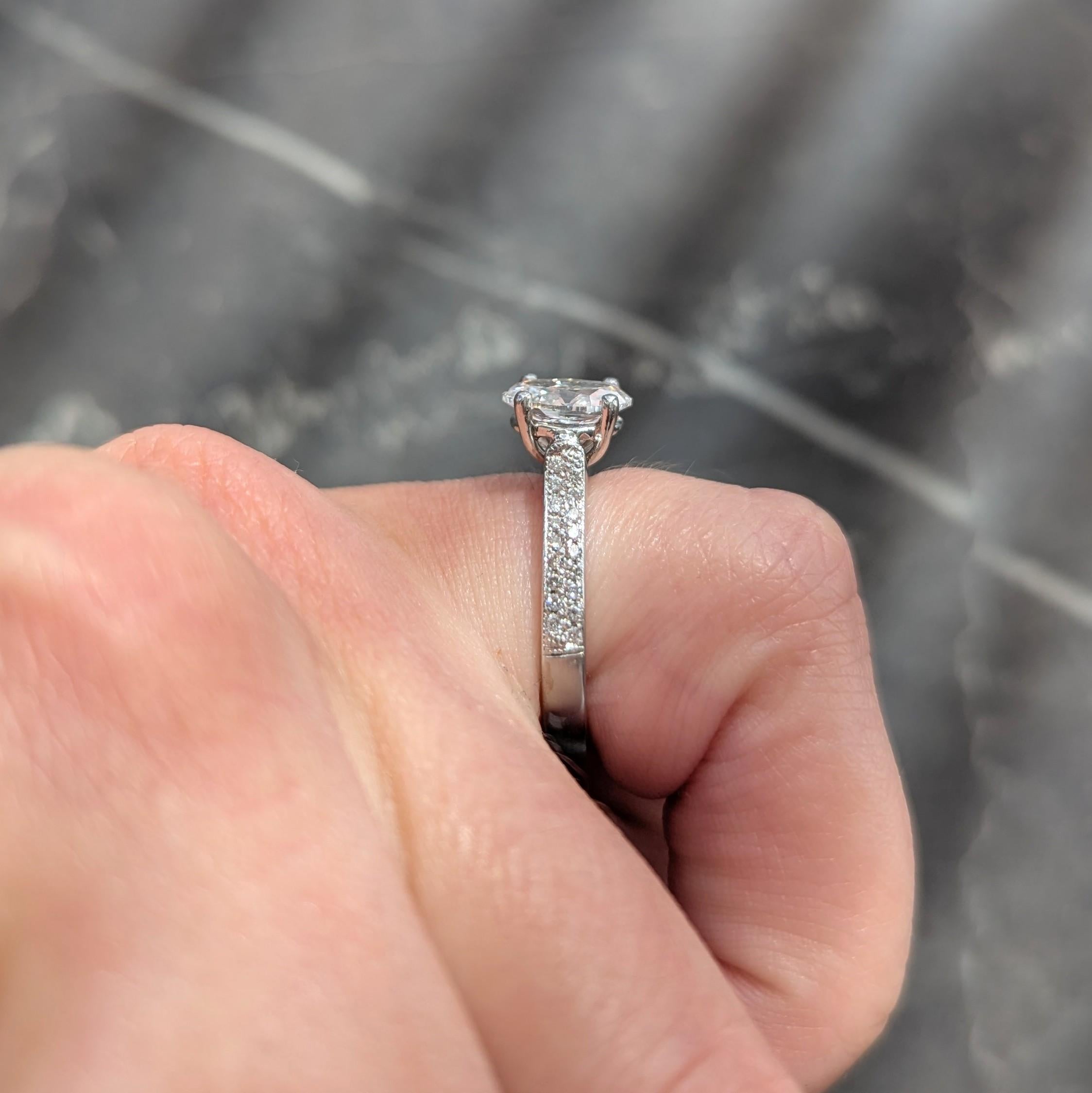 Contemporary Oval Cut 1.26 CTW Diamond Platinum Pavé Engagement Ring GIA