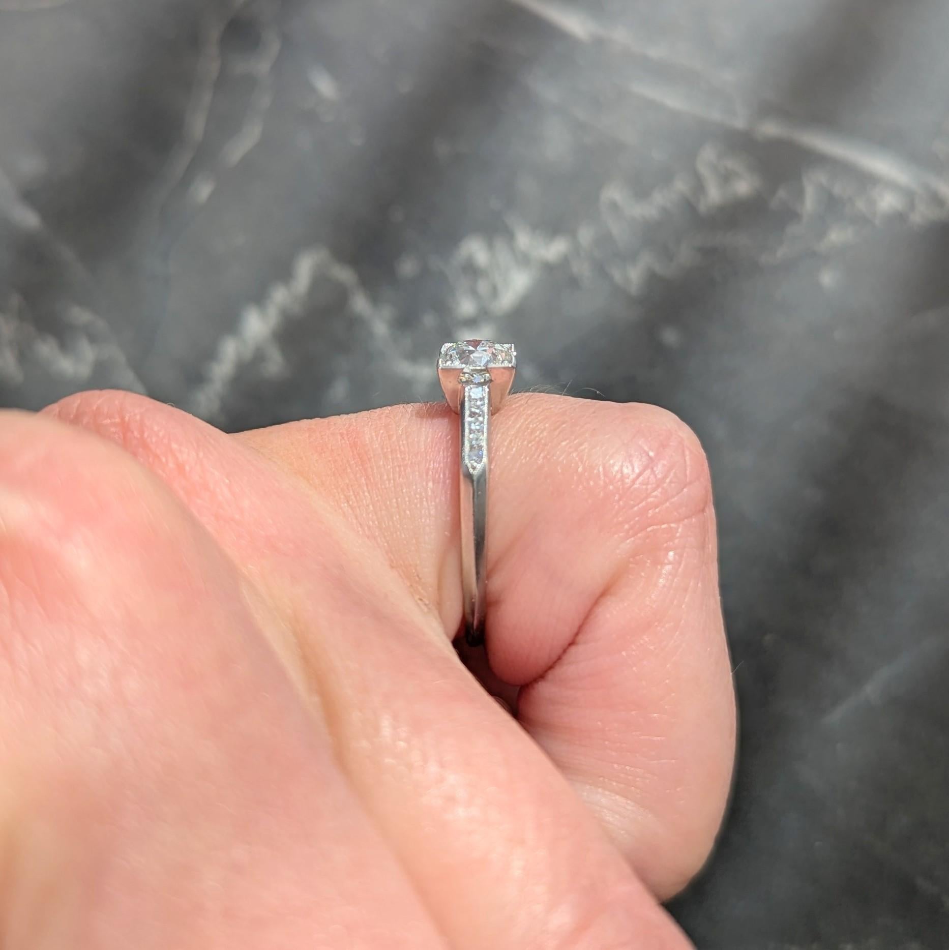 Mid-Century 0.76 CTW Old European Cut Diamond Platinum Vintage Engagement Ring