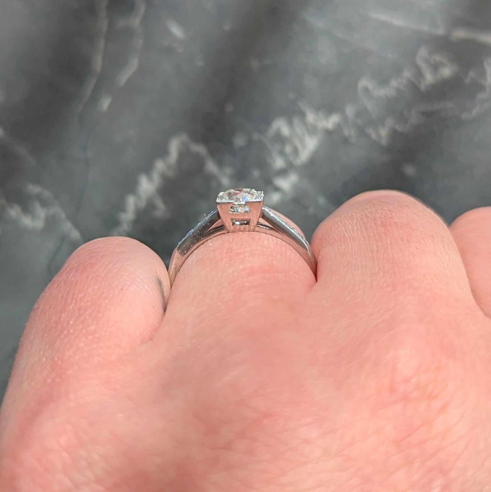 Mid-Century 0.76 CTW Old European Cut Diamond Platinum Vintage Engagement Ring