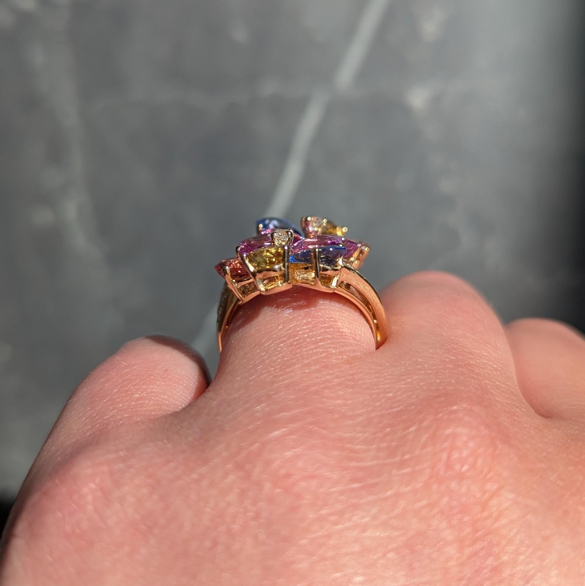 Bulgari 17.26 CTW Diamond Sapphire Flower 18K Yellow Gold Floral Bypass Ring