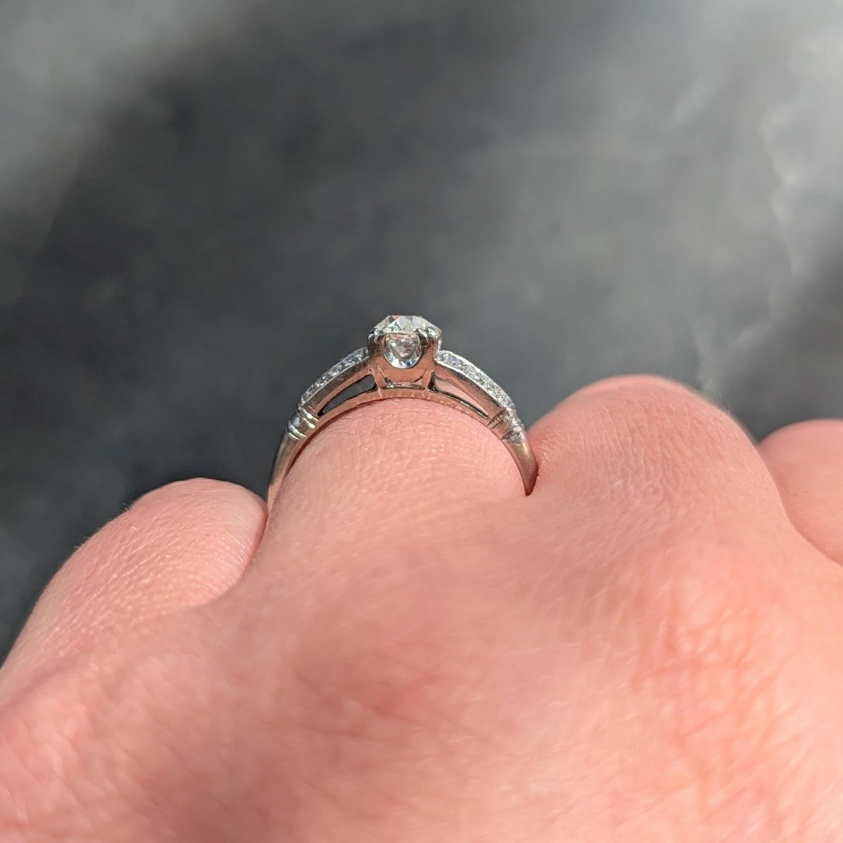 Retro Old European Cut Diamond Platinum Vintage Engagement Ring