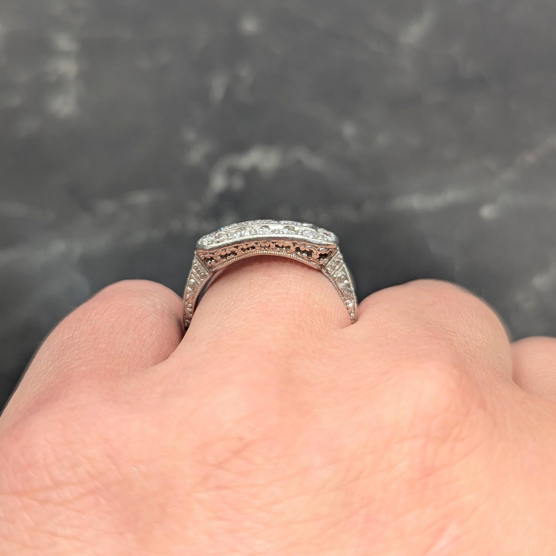 Art Deco Transitional Cut Diamond Platinum Vintage Scrolling Cluster Ring
