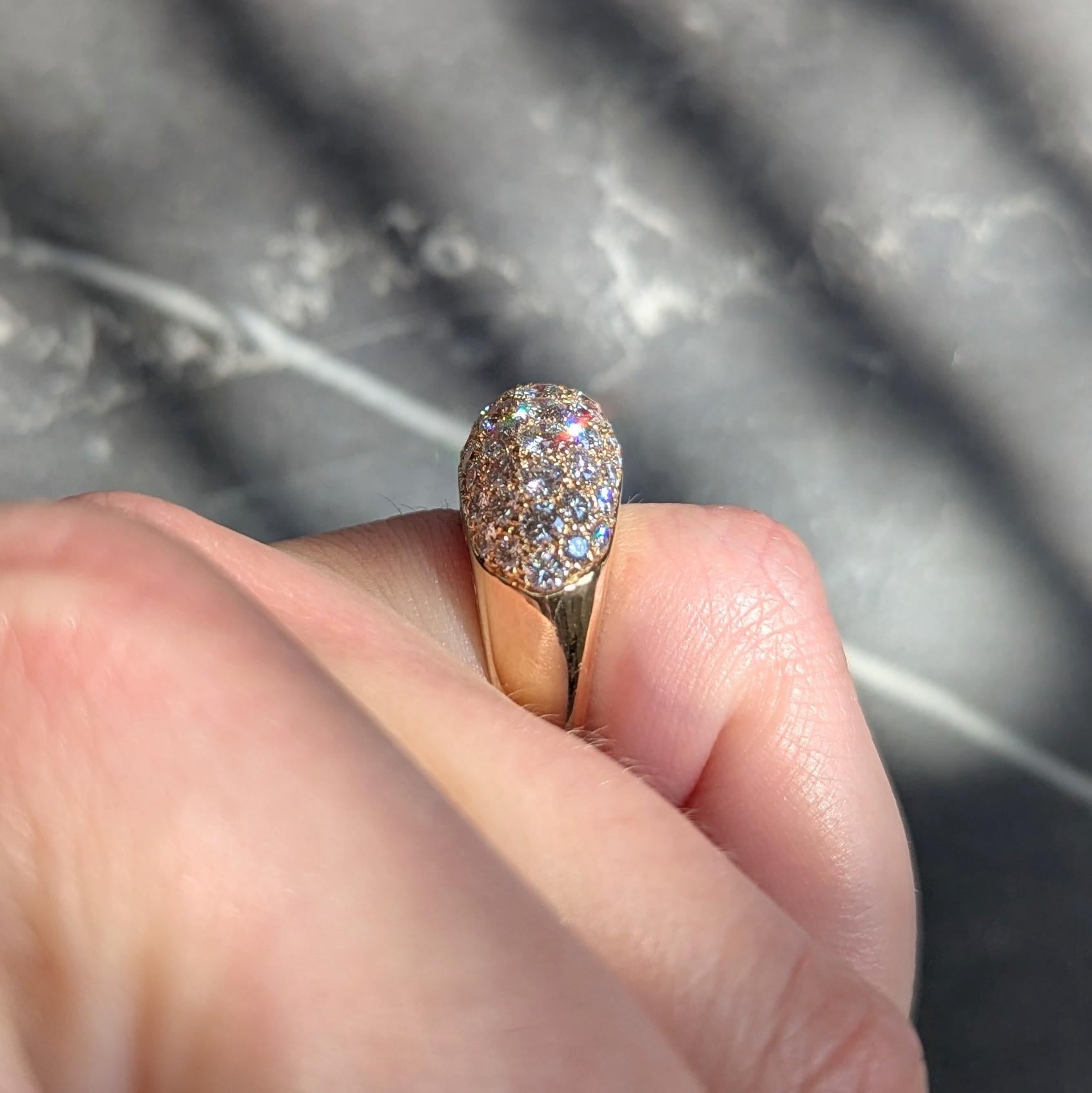 1980's 3.00 CTW Diamond 18 Karat Yellow Gold Vintage Domed Cluster Ring
