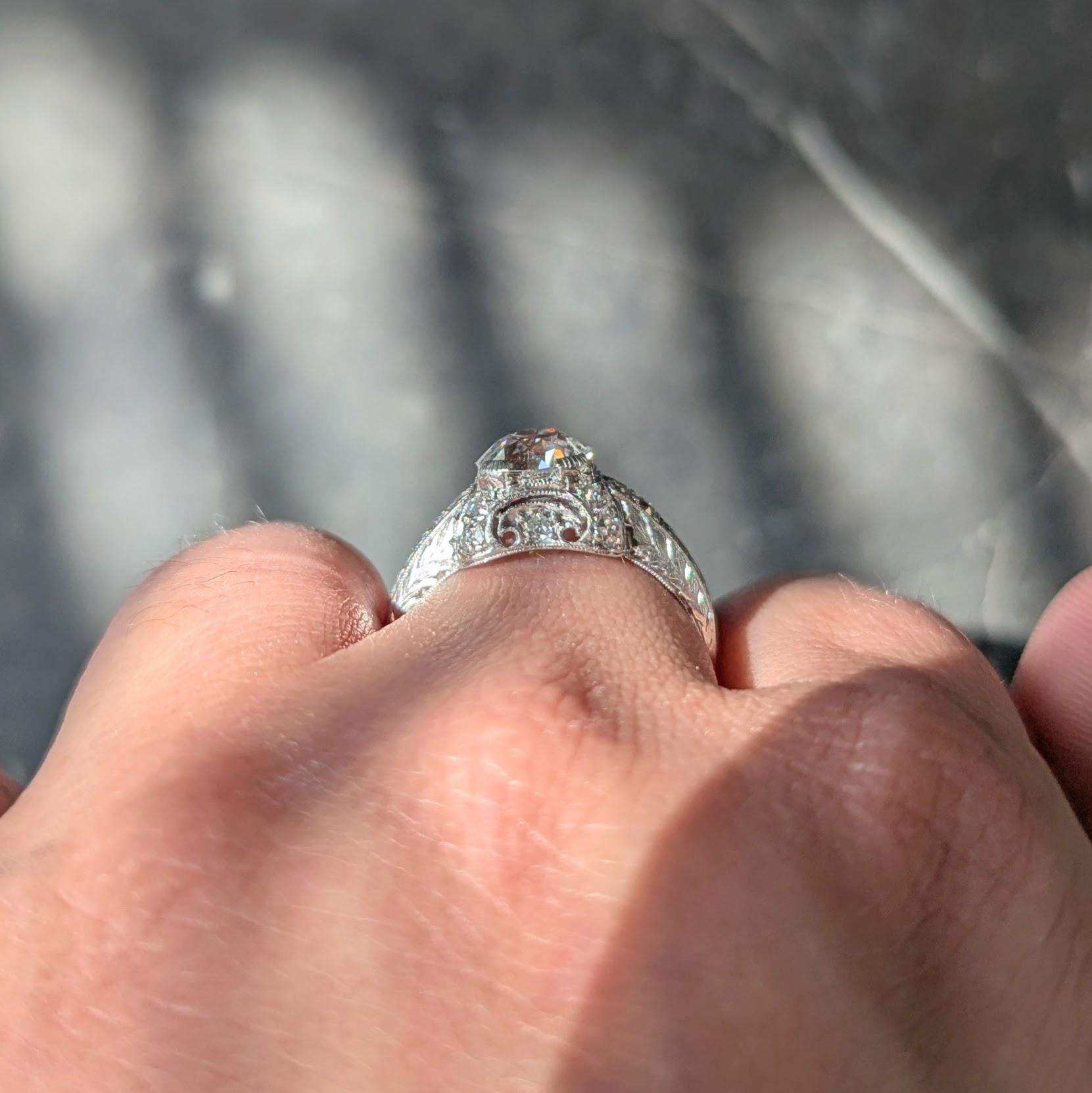 Art Deco 2.15 CTW European Diamond Platinum Vintage Ornate Wheat Engagement Ring