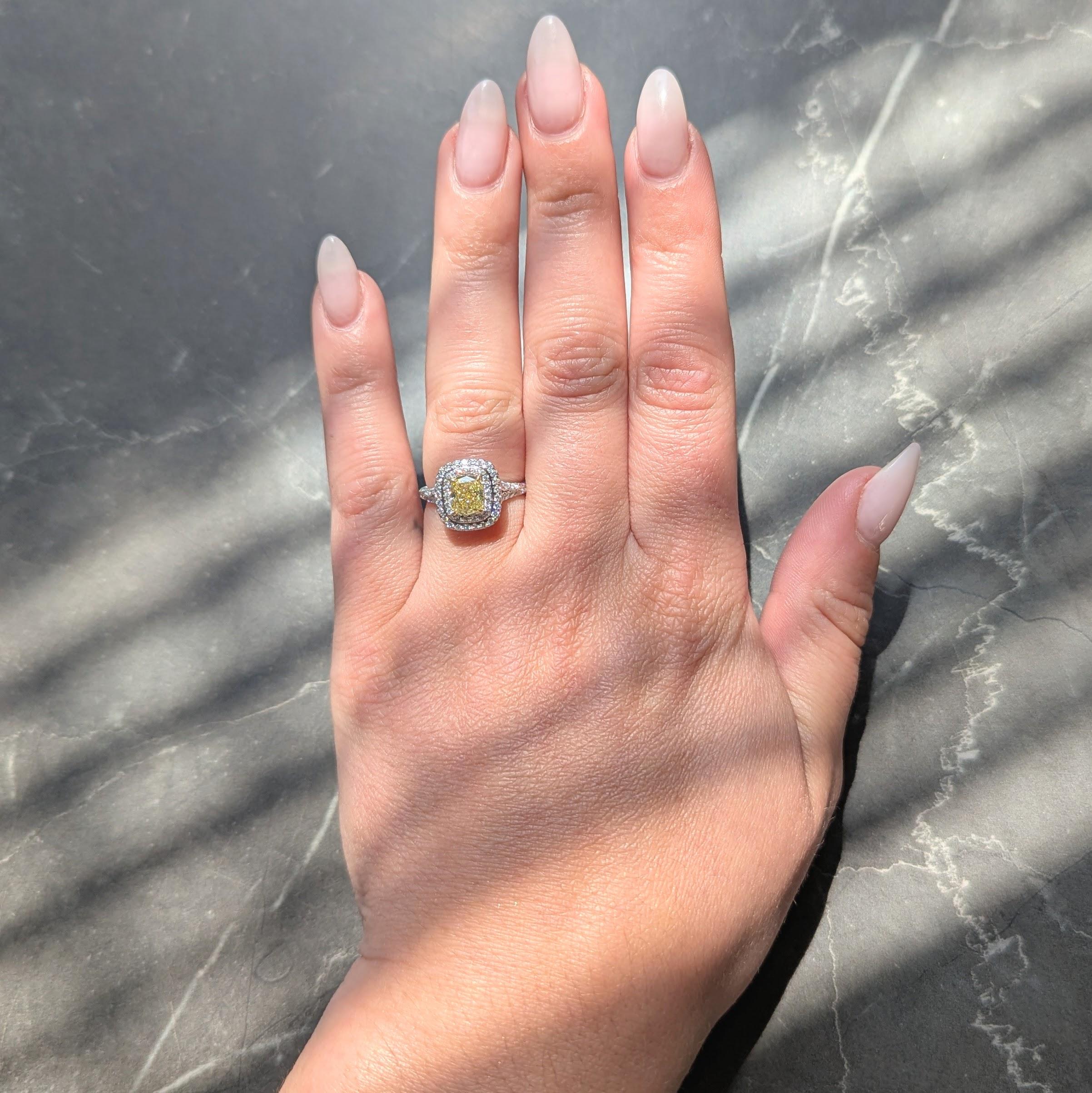 Tiffany & Co. 1.46 CTW Fancy Diamond 18K Platinum Solesete Halo Engagement Ring