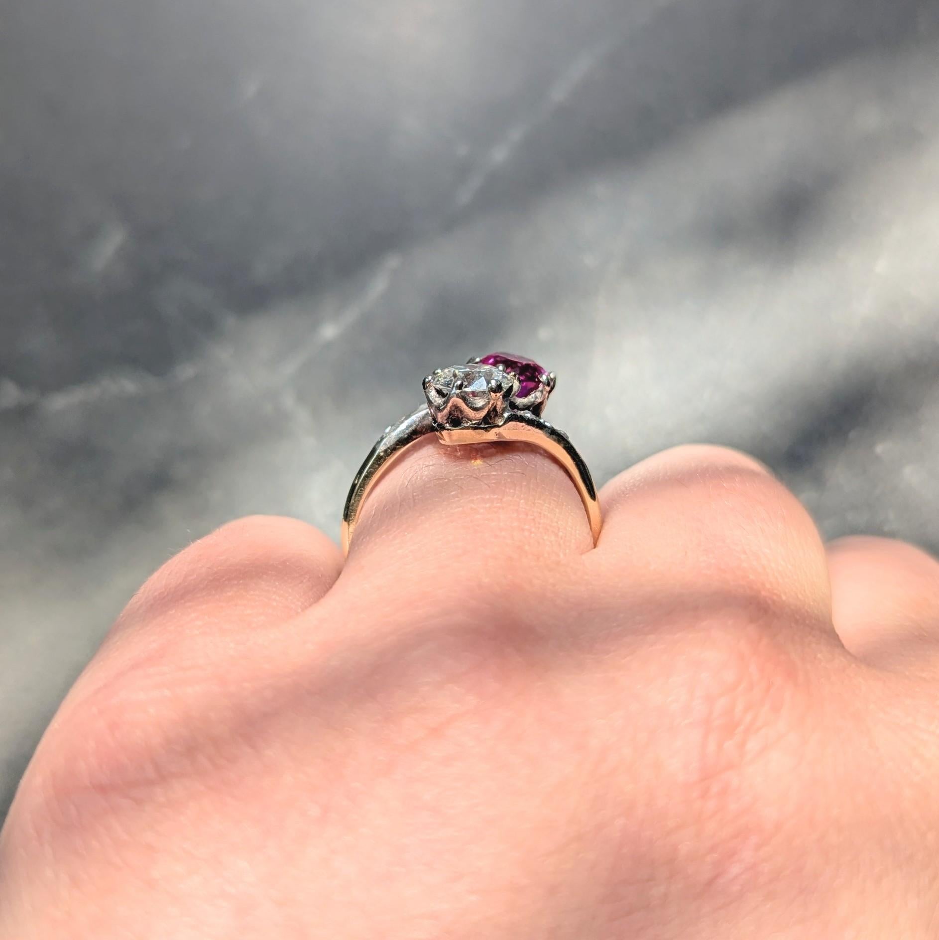 Victorian No Heat Burma Sapphire Diamond 14K Gold Silver Antique Toi-Et-Moi Ring